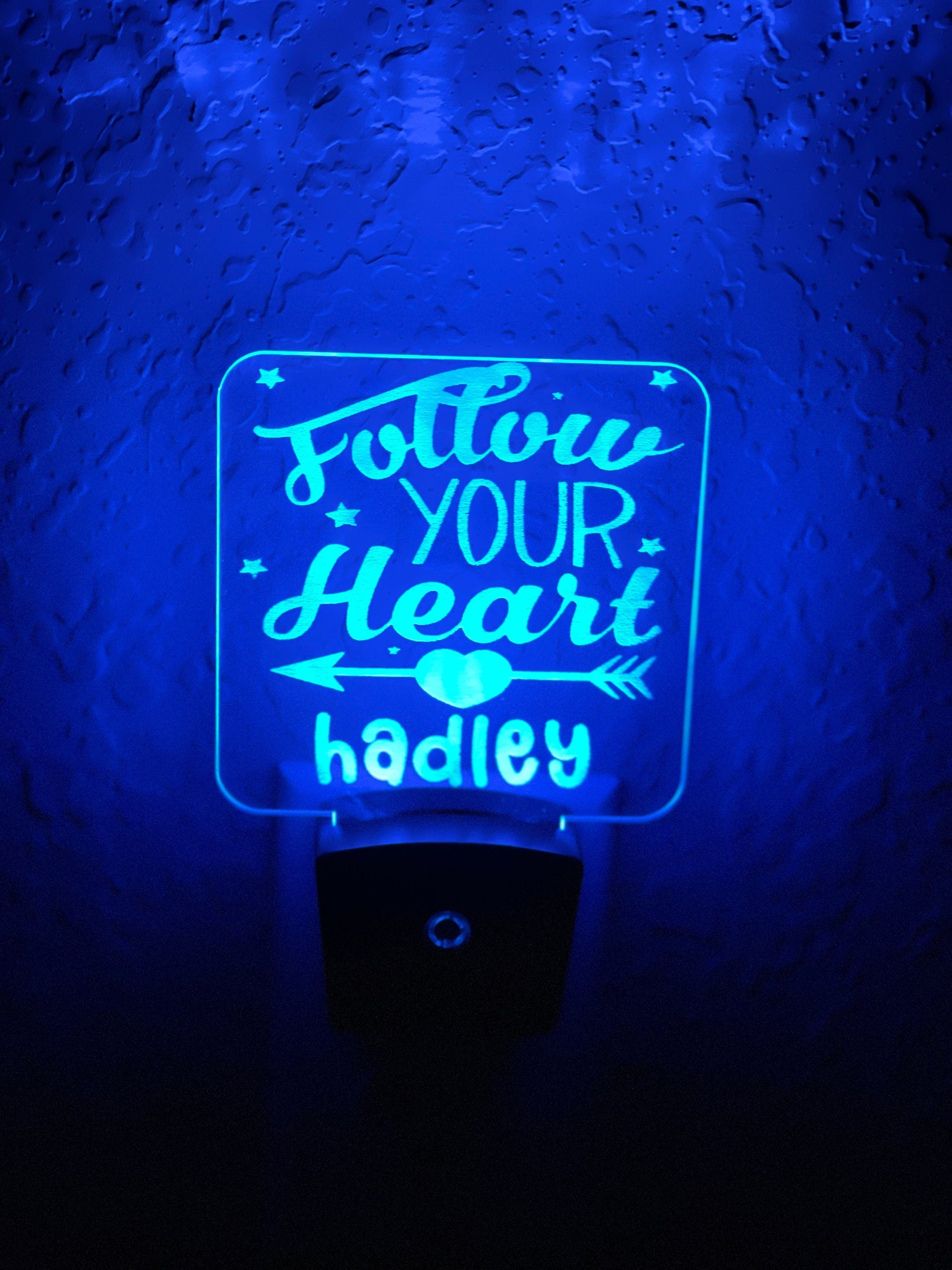 Personalized LED Follow Your Heart Night Light | 7 Color Changing | Plug in Night Light | Name Light | Children's Night Light | Kids Light