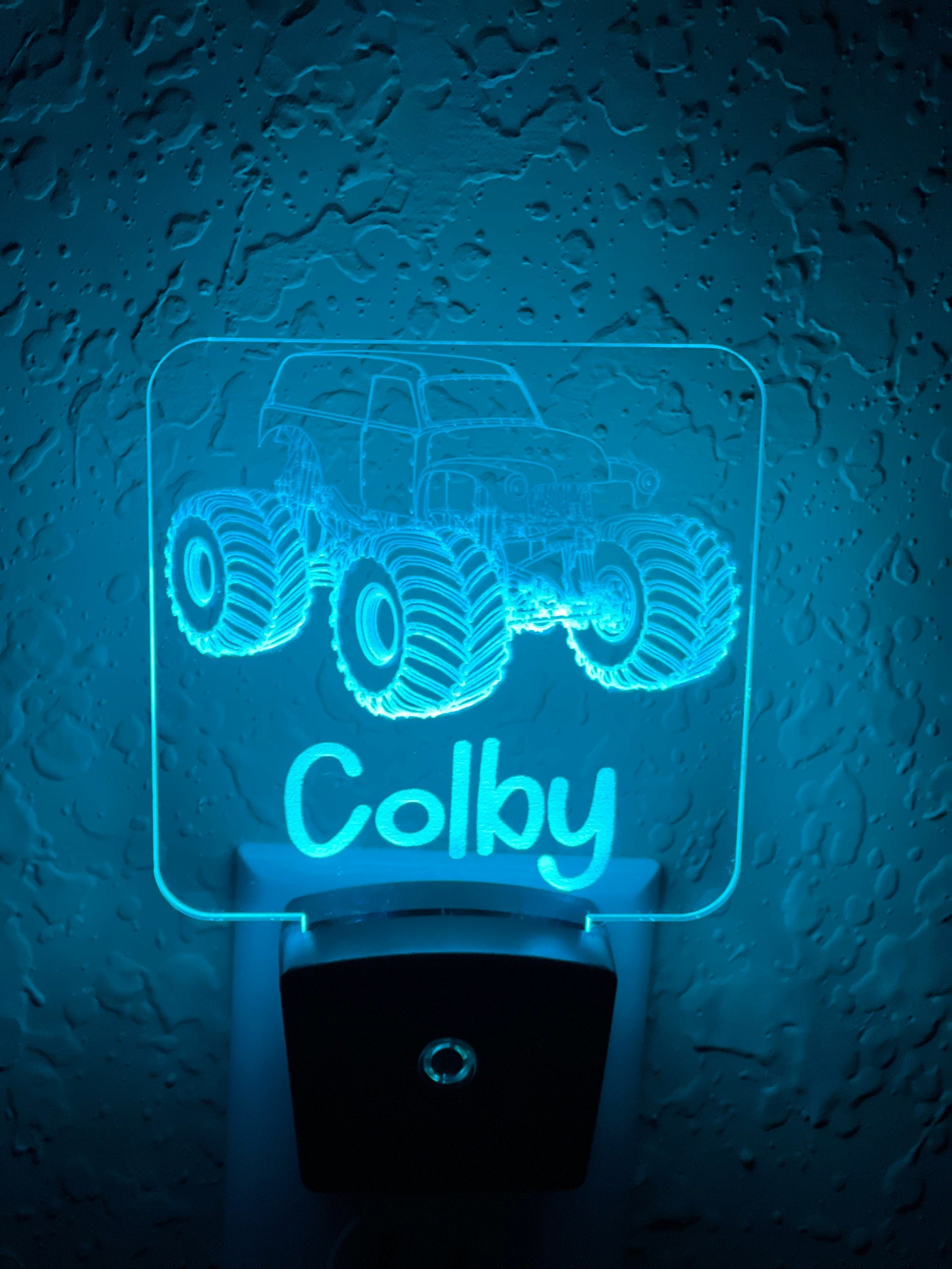 Personalized LED Monster Truck Night Light | 7 Color Changing | Plug in Night Light | Name Light | Children's Night Light | Kids Room Light