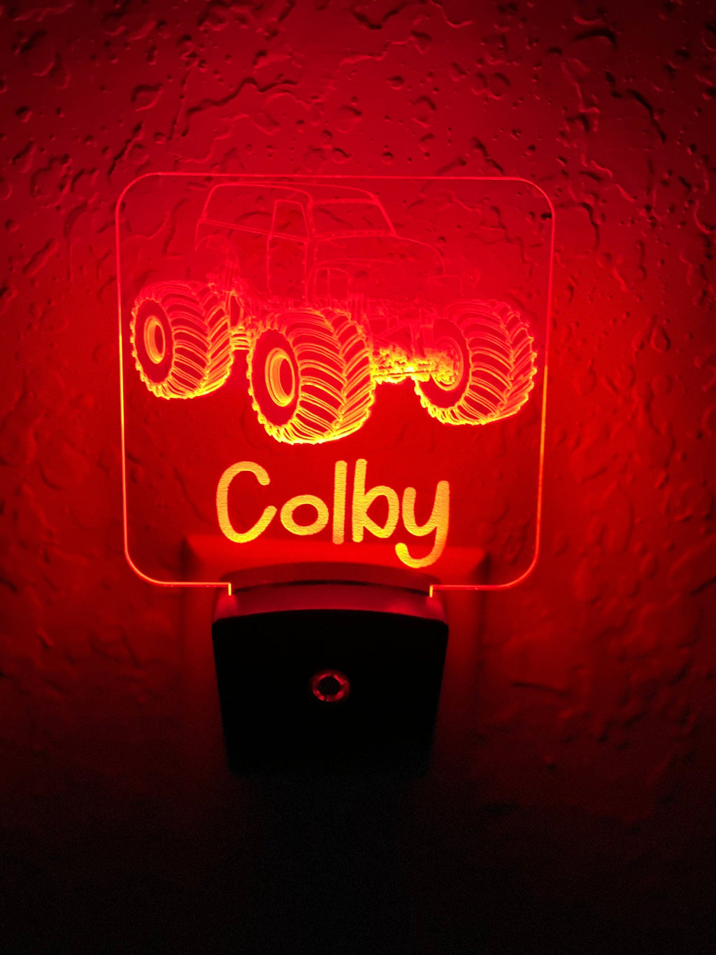 Personalized LED Monster Truck Night Light | 7 Color Changing | Plug in Night Light | Name Light | Children's Night Light | Kids Room Light
