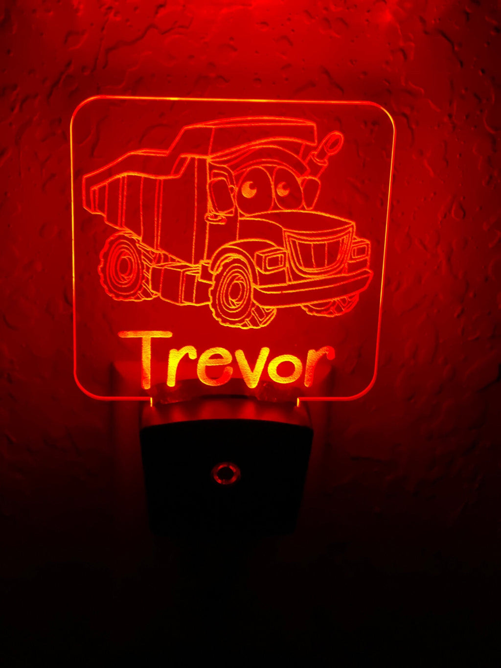 Personalized LED Dump Truck Night Light | 7 Color Changing | Plug in Night Light | Name Light | Children's Night Light | Kids Room Light