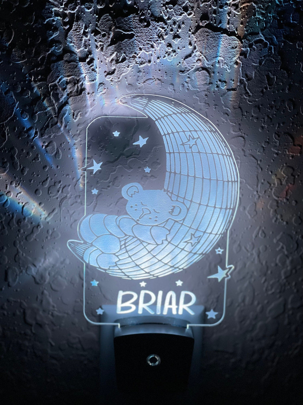 Personalized LED Teddy Bear Moon Night Light | 7 Color Changing | Plug in Night Light | Name Light | Children's Night Light | Kids Light