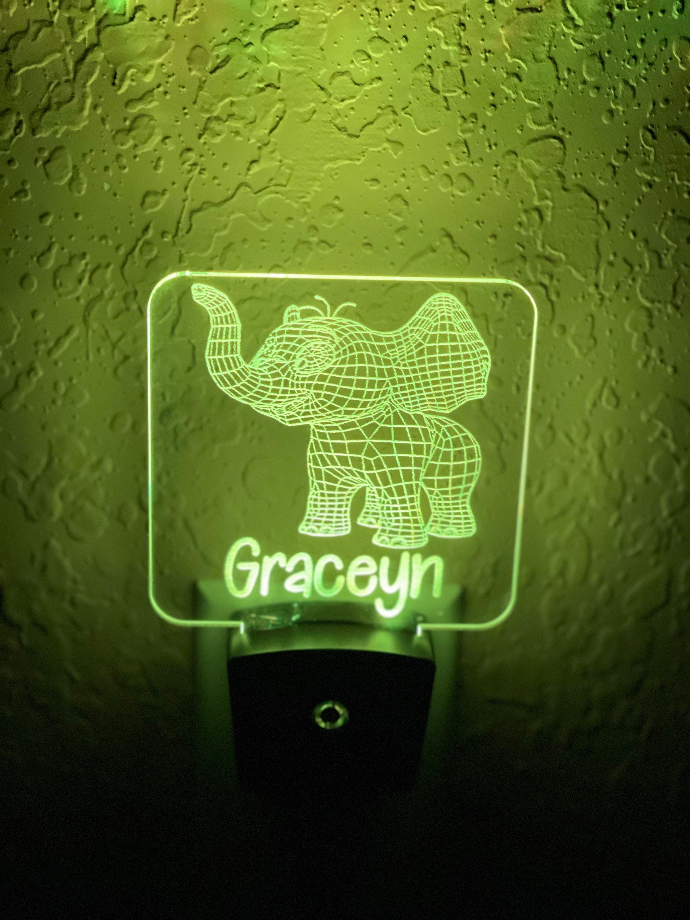 Personalized LED Baby Elephant 3D Night Light | 7 Color Changing | Plug in Night Light | Name Light | Children's Night Light | Room Light