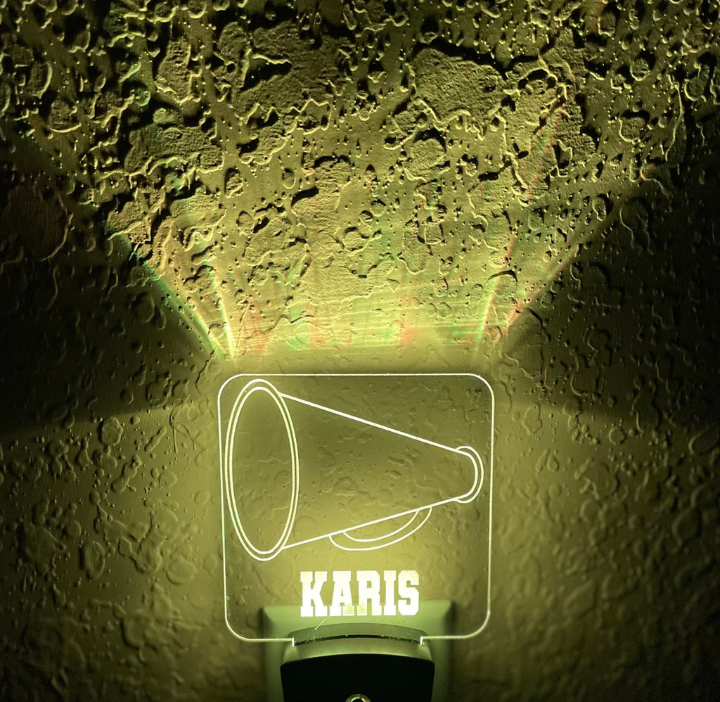 Personalized LED Cheer Megaphone Night Light | 7 Color Changing | Plug in Night Light | Name Light | Children's Night Light | Kids Light