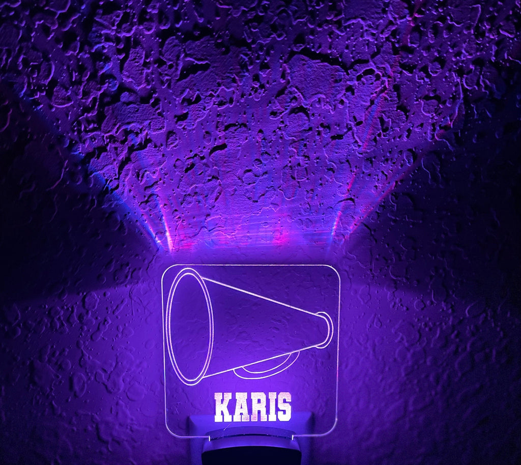 Personalized LED Cheer Megaphone Night Light | 7 Color Changing | Plug in Night Light | Name Light | Children's Night Light | Kids Light