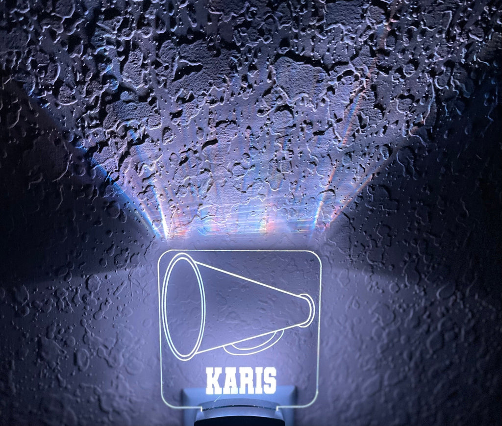 Personalized LED Cheer Megaphone Night Light | 7 Color Changing | Plug in Night Light | Name Light | Children's Night Light | Kids Light