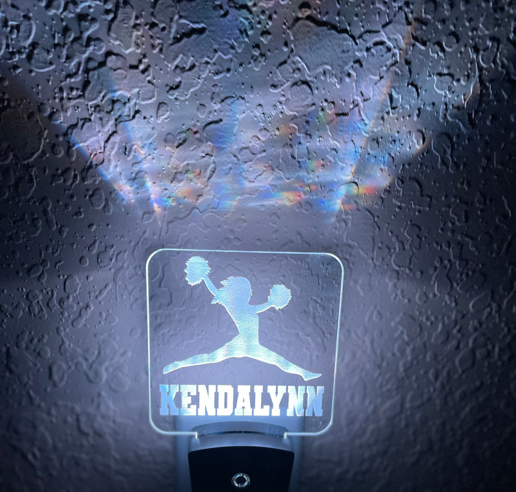 Personalized LED Cheerleader Night Light | 7 Color Changing | Plug in Night Light | Name Light | Children's Night Light | Kids Room Light