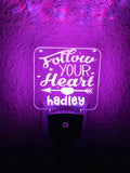 Personalized LED Follow Your Heart Night Light | 7 Color Changing | Plug in Night Light | Name Light | Children's Night Light | Kids Light