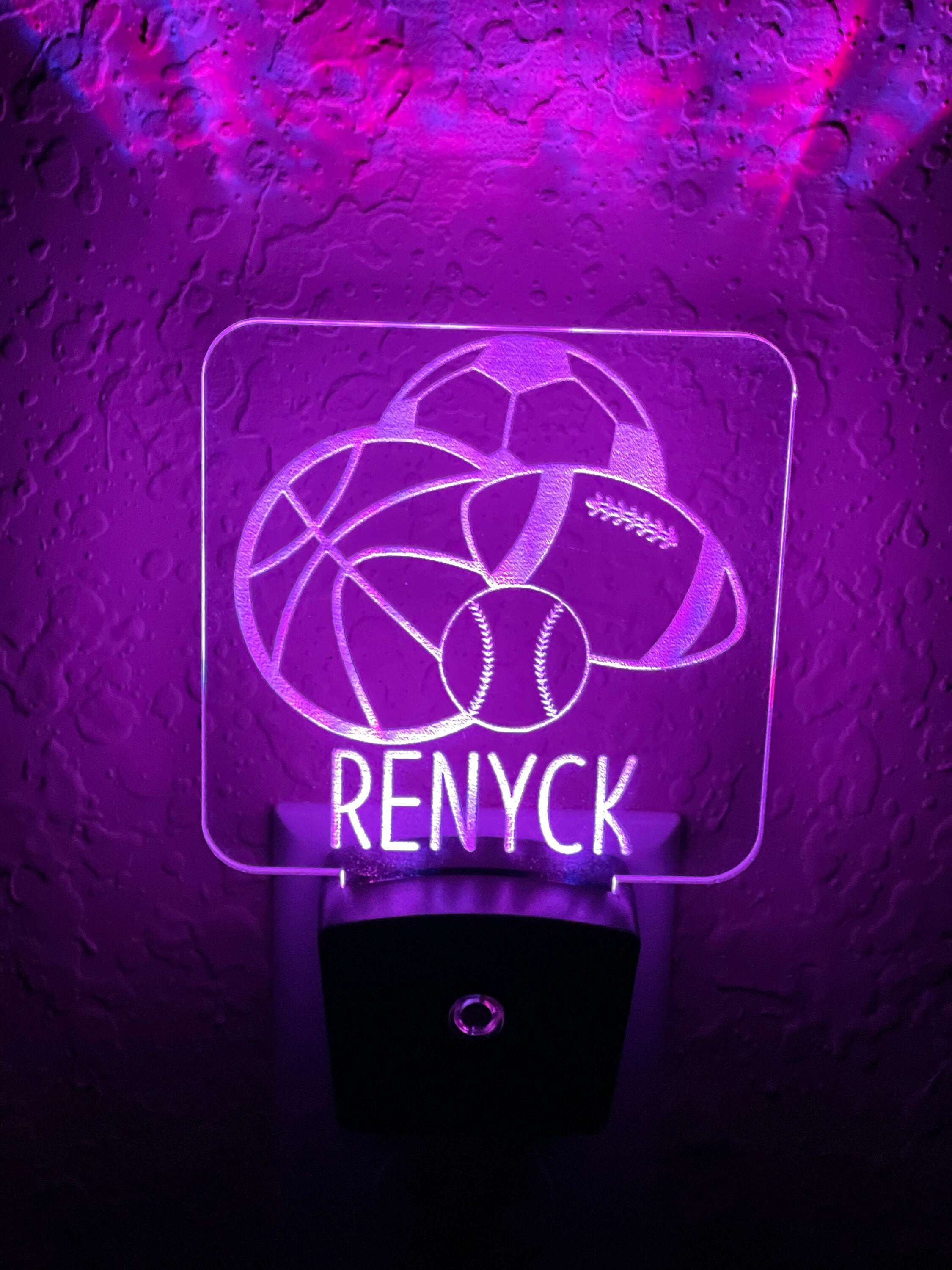 Personalized LED Sports Balls Night Light | 7 Color Changing | Plug in Night Light | Name Light | Children's Night Light | Kids Room Light