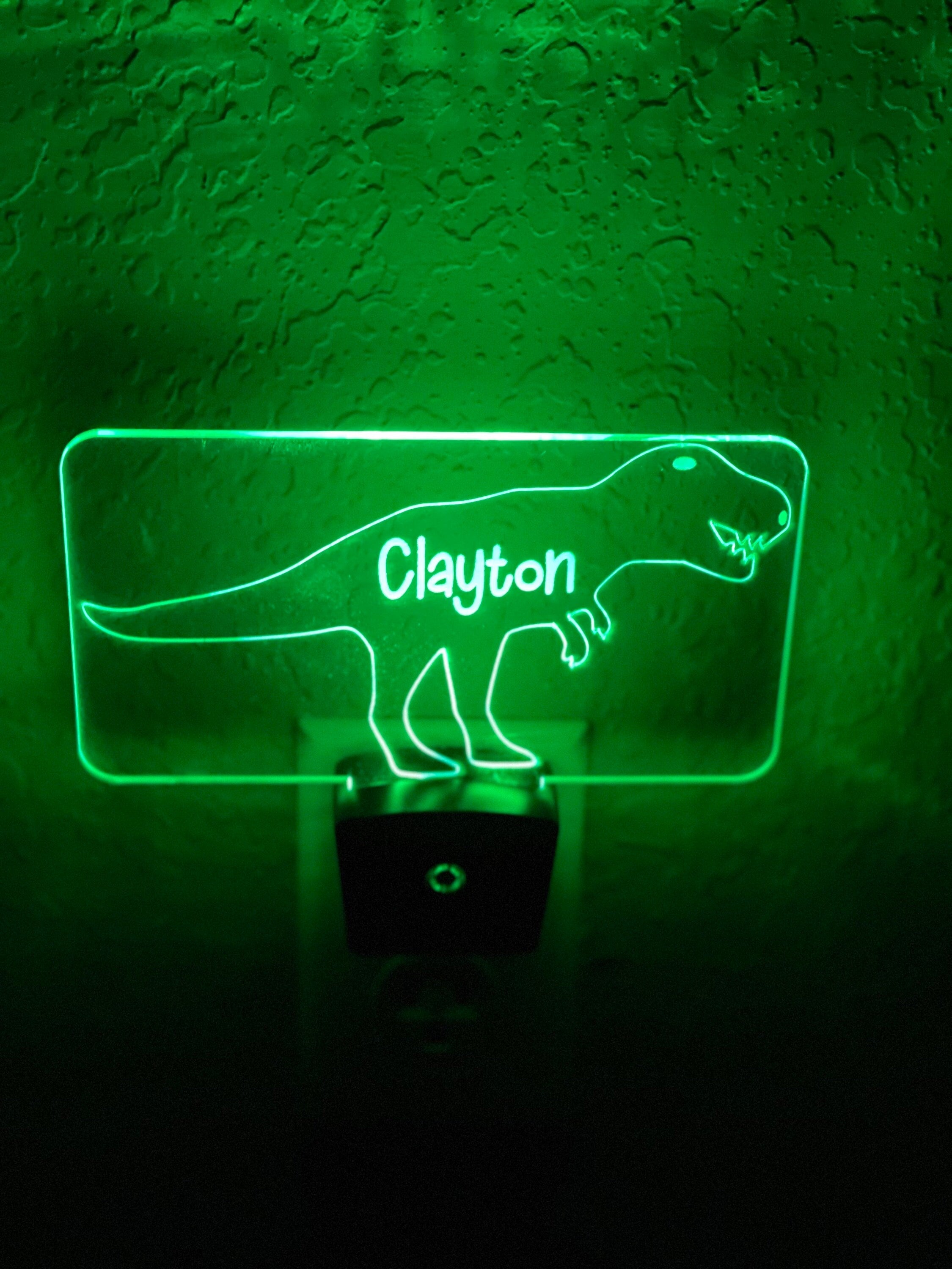 Personalized LED T-Rex Dinosaur Night Light | 7 Color Changing | Plug in Night Light | Name Light | Children's Night Light | Kids Room Light