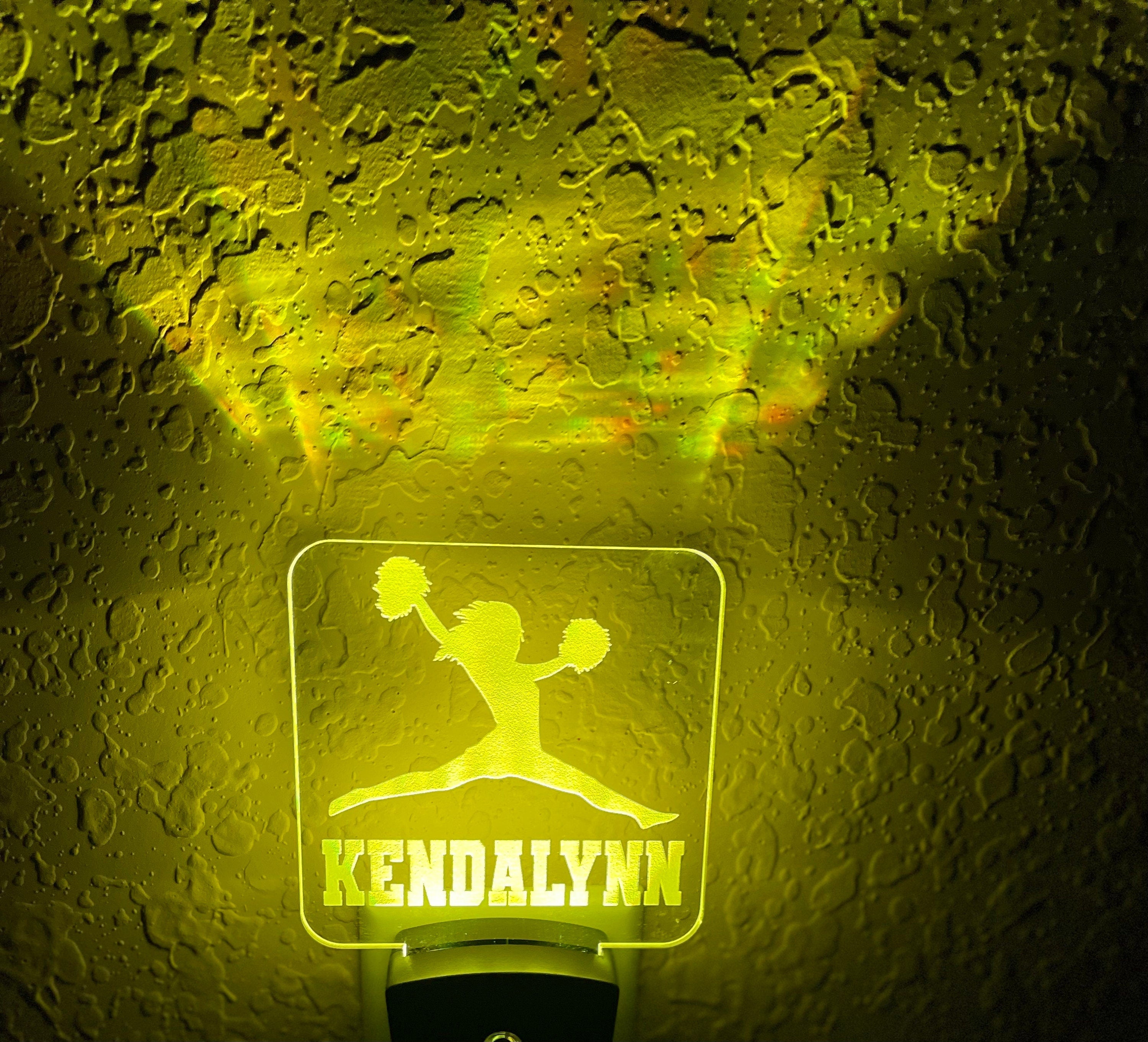 Personalized LED Cheerleader Night Light | 7 Color Changing | Plug in Night Light | Name Light | Children's Night Light | Kids Room Light