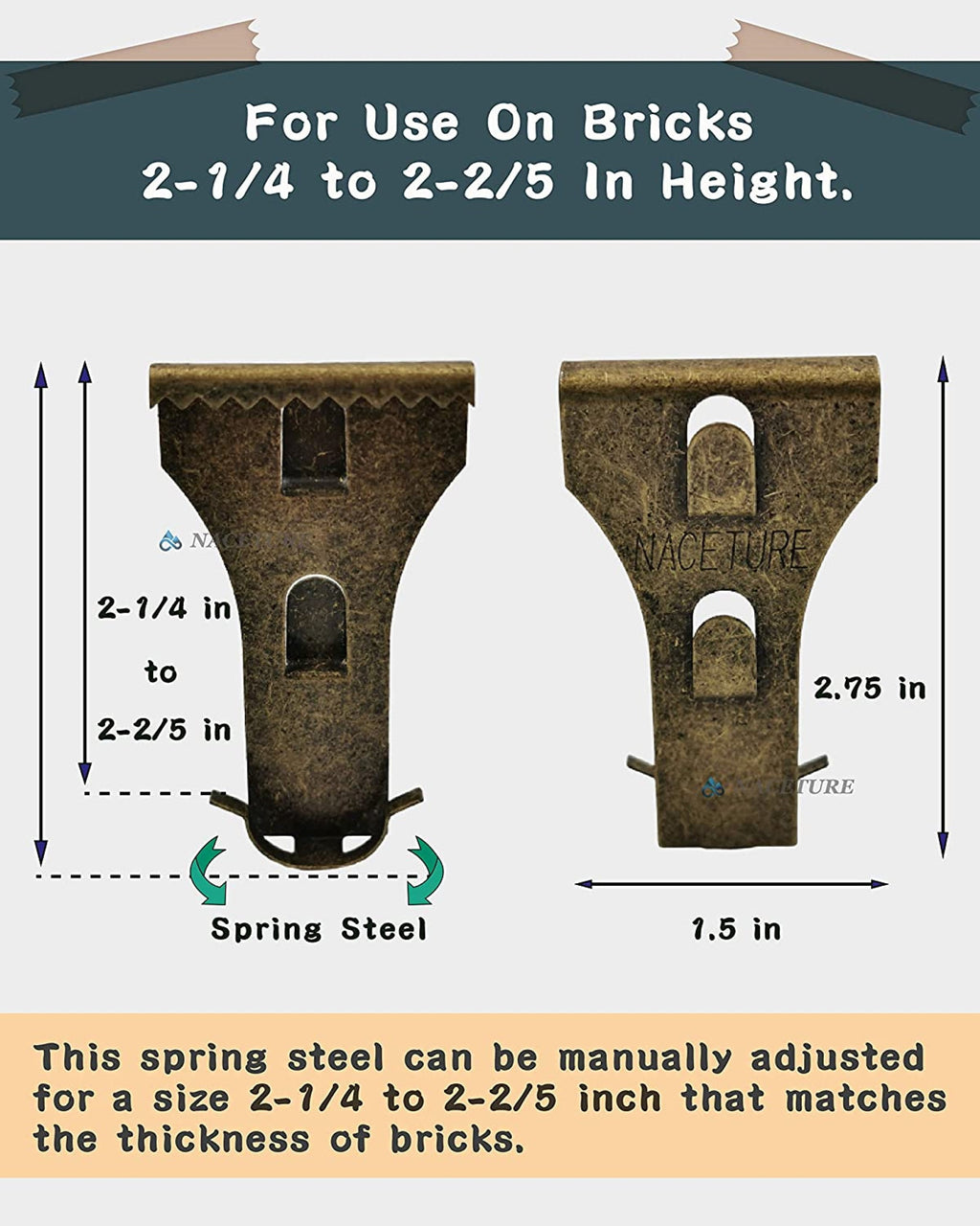 Brick Hook Clips - for Hanging Pictures, Metal Brick Hangers | Brick Fireplace Hooks for hanging decorations with out drilling into brick