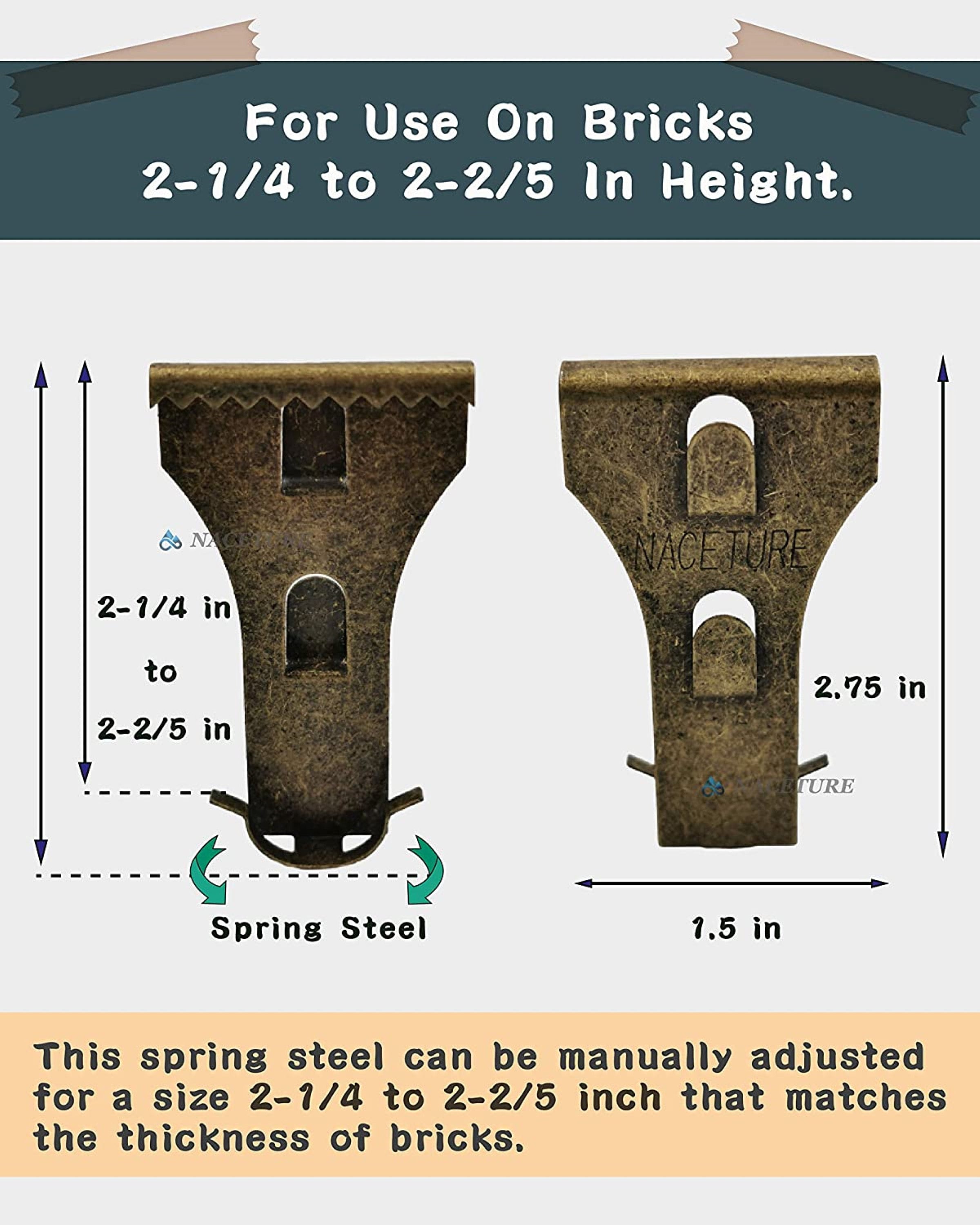 Brick Hook Clips - for Hanging Pictures, Metal Brick Hangers | Brick Fireplace Hooks for hanging decorations with out drilling into brick