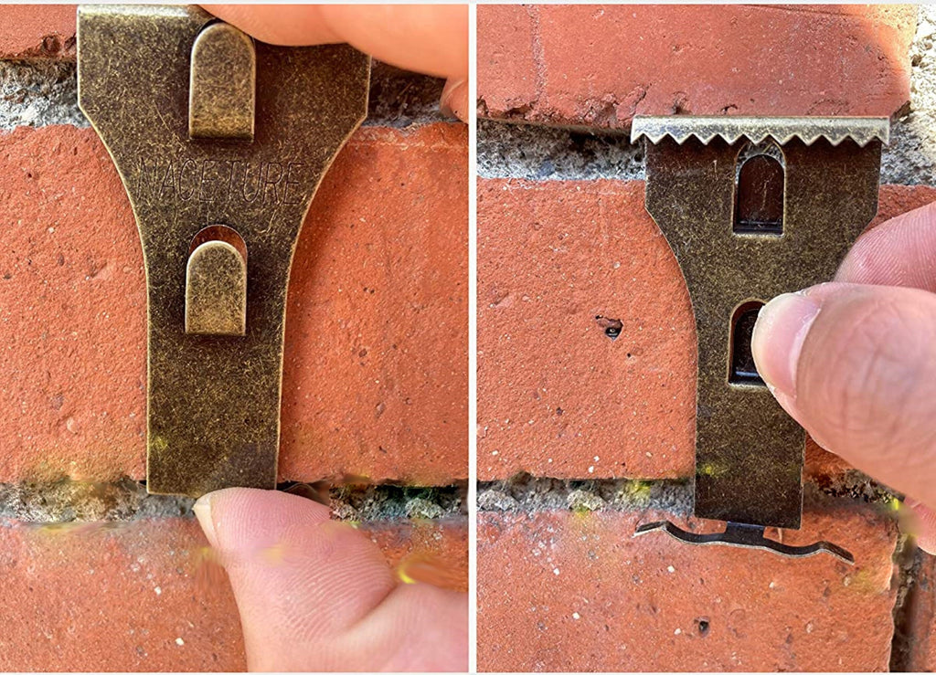 Brick Hook Clips - for Hanging Pictures, Metal Brick Hangers | Brick Fireplace Hooks for hanging decorations with out drilling into brick