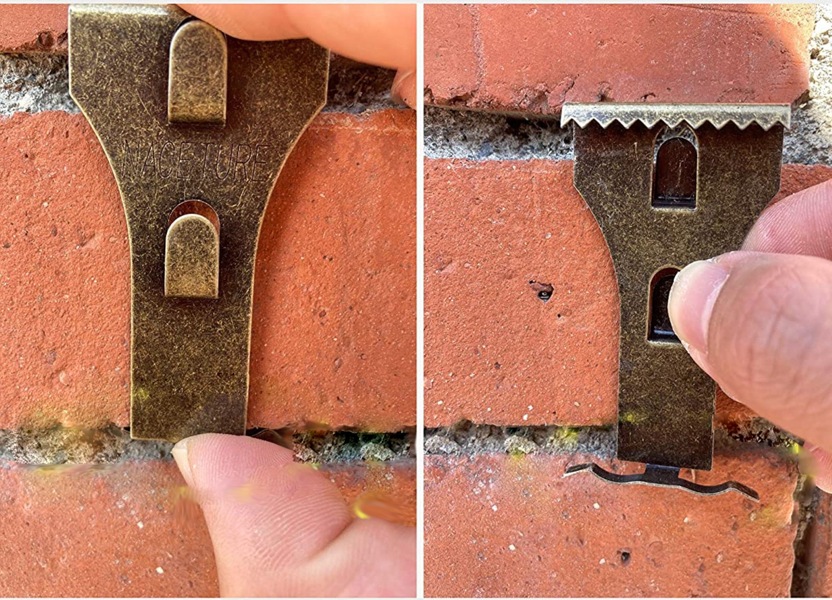 Brick Hook Clips - for Hanging Pictures, Metal Brick Hangers | Brick Fireplace Hooks for hanging decorations with out drilling into brick