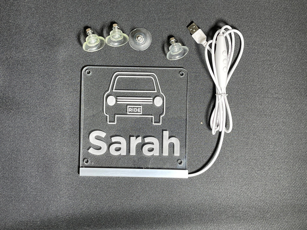 Rideshare Delivery Driver Custom Name LED Window Sign | Car Driver Window LED Light Up Sign | 7 Color Changing | USB Powered