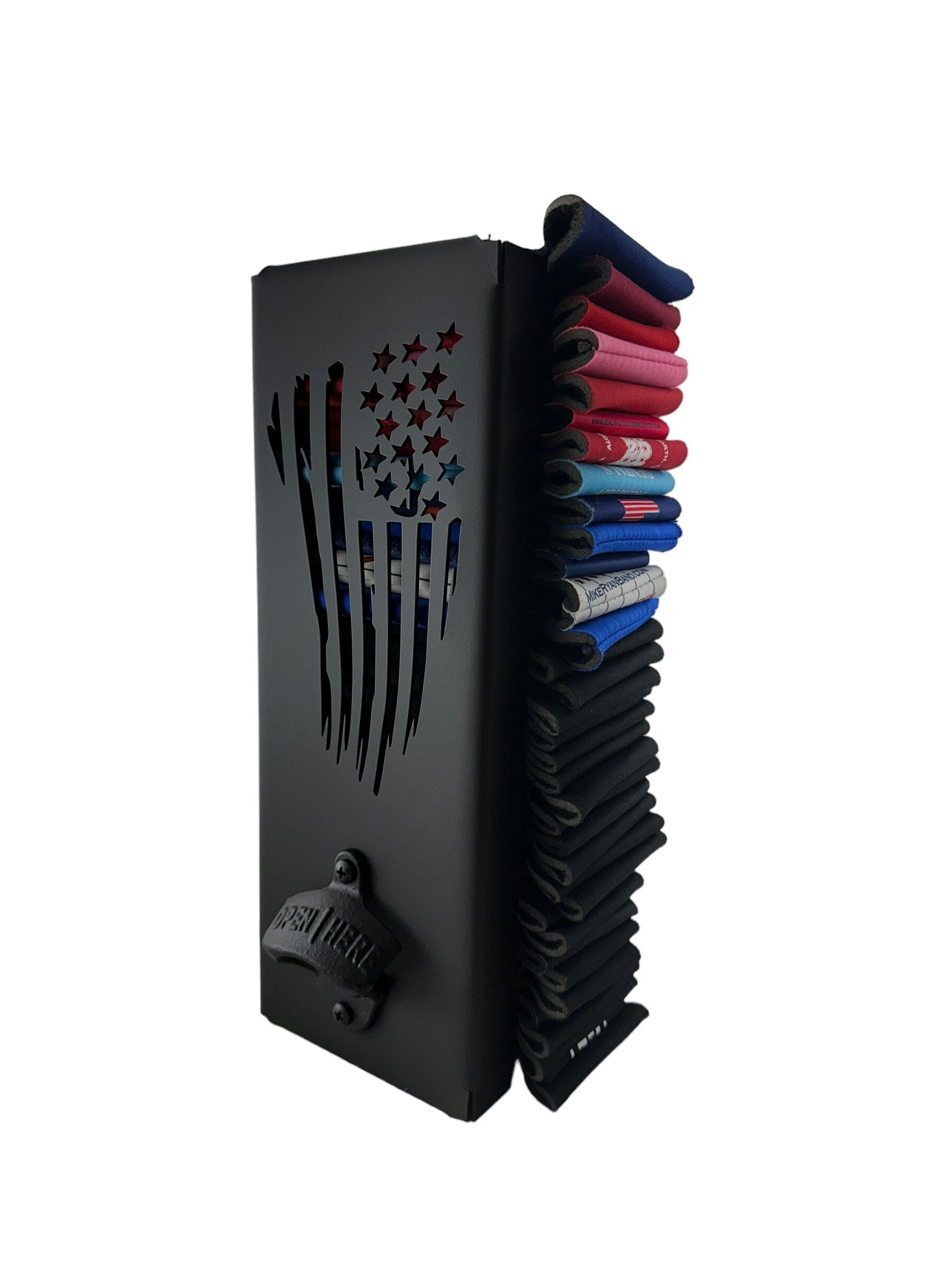 Tattered Flag Can Kooler Holder with Bottle Opener