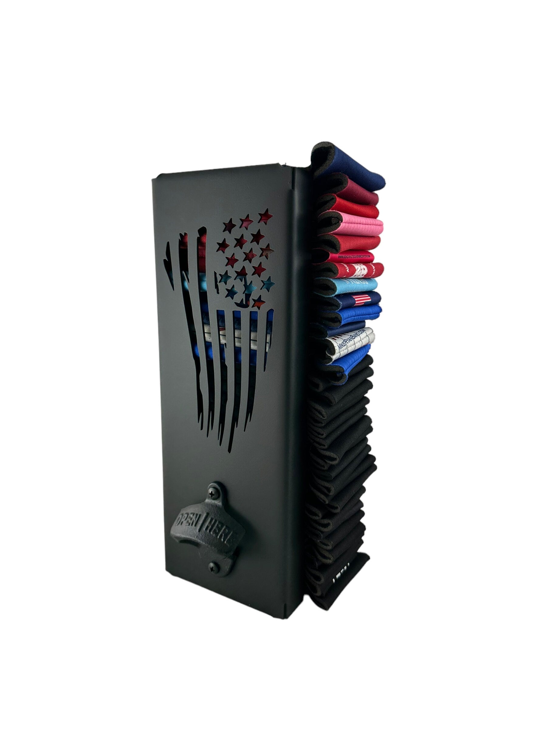 Tattered Flag Can Kooler Holder with Bottle Opener