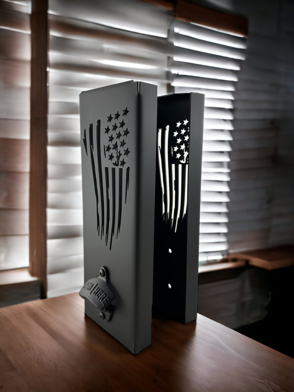 Tattered Flag Can Kooler Holder with Bottle Opener