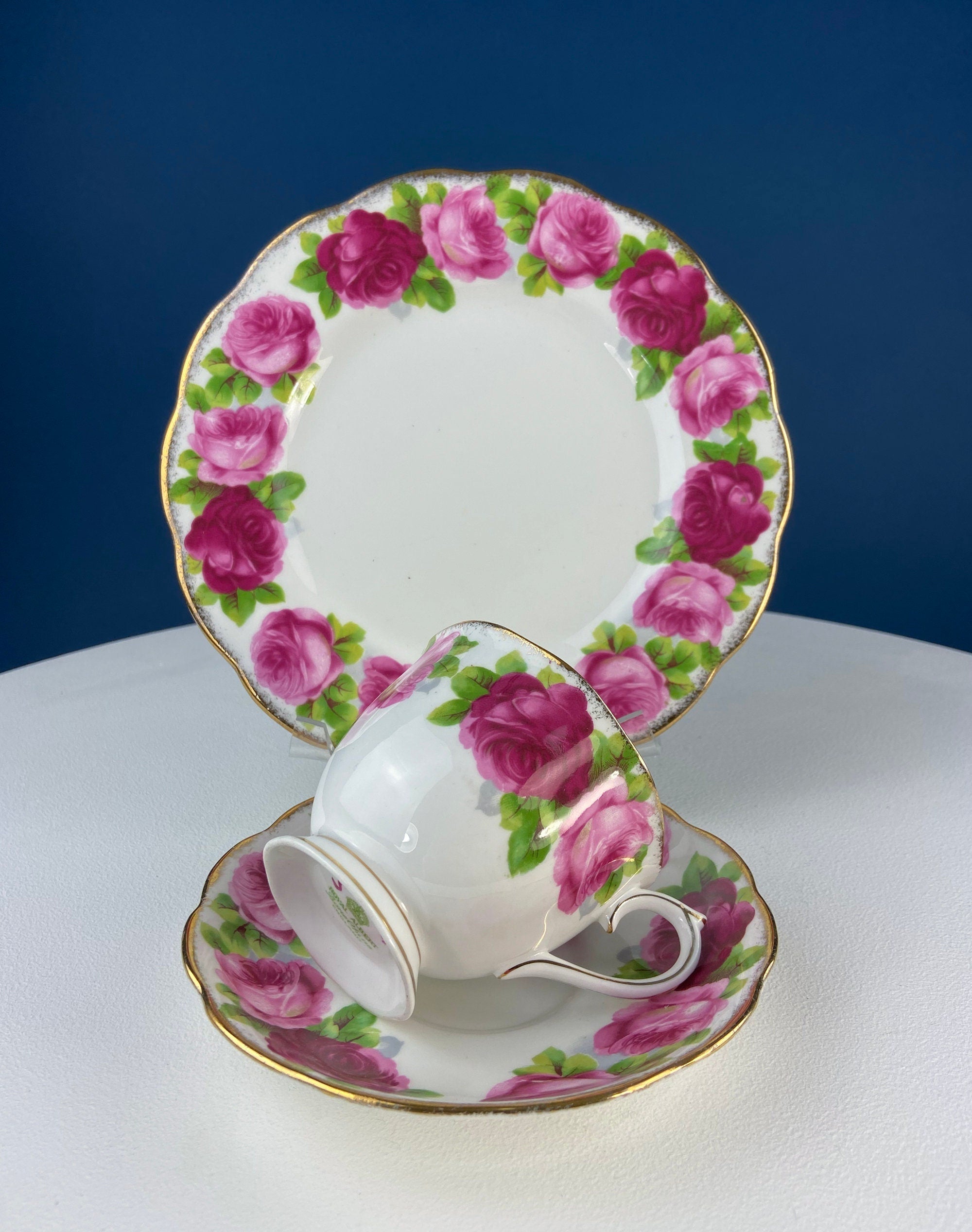 Royal Albert Tea Set Trio. 8" Salad/Dessert Plate, Cup and Saucer. Old Country Rose Motif. Tea Party. Gift for Mom. Cottagecore Living.