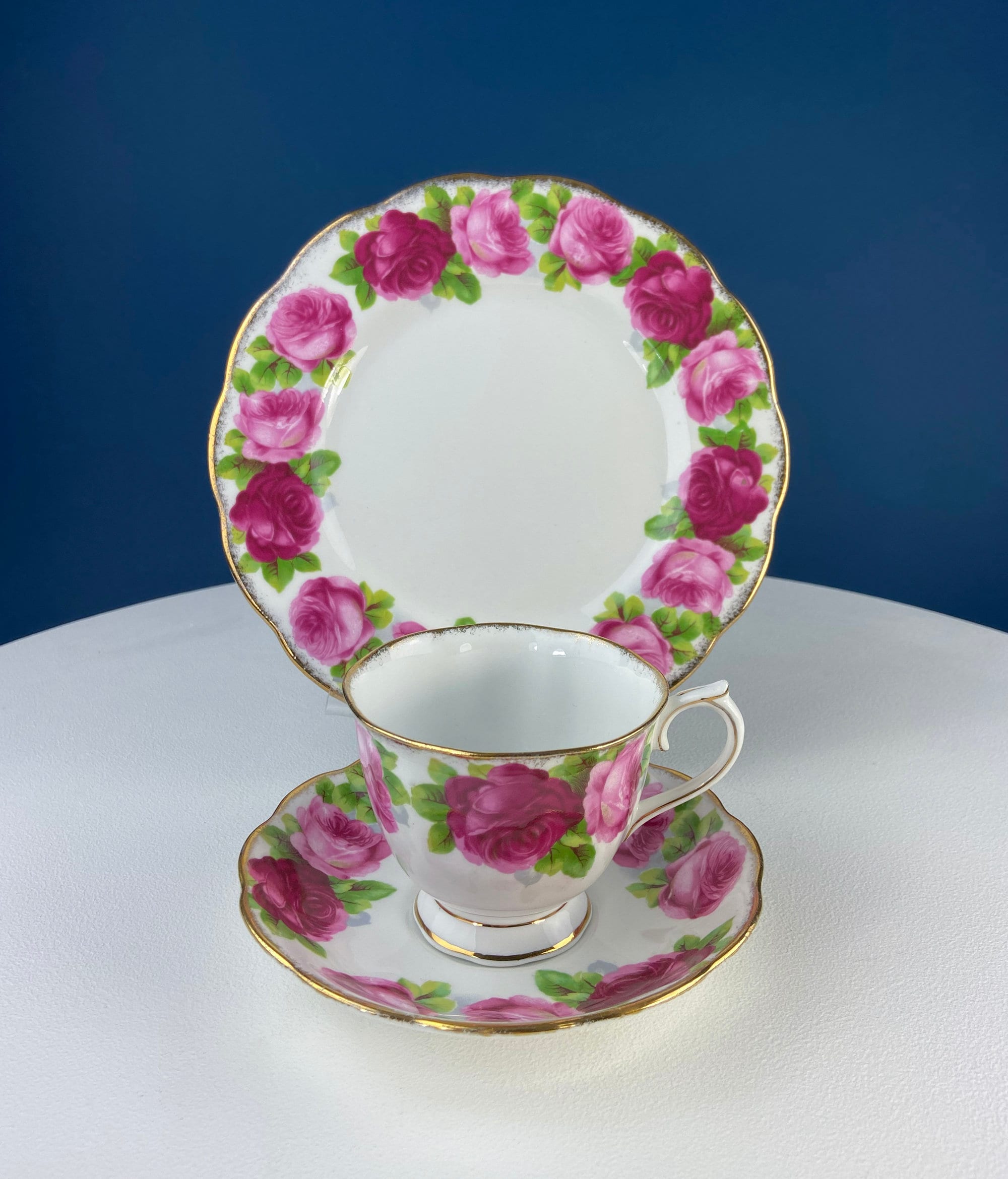 Royal Albert Tea Set Trio. 8" Salad/Dessert Plate, Cup and Saucer. Old Country Rose Motif. Tea Party. Gift for Mom. Cottagecore Living.