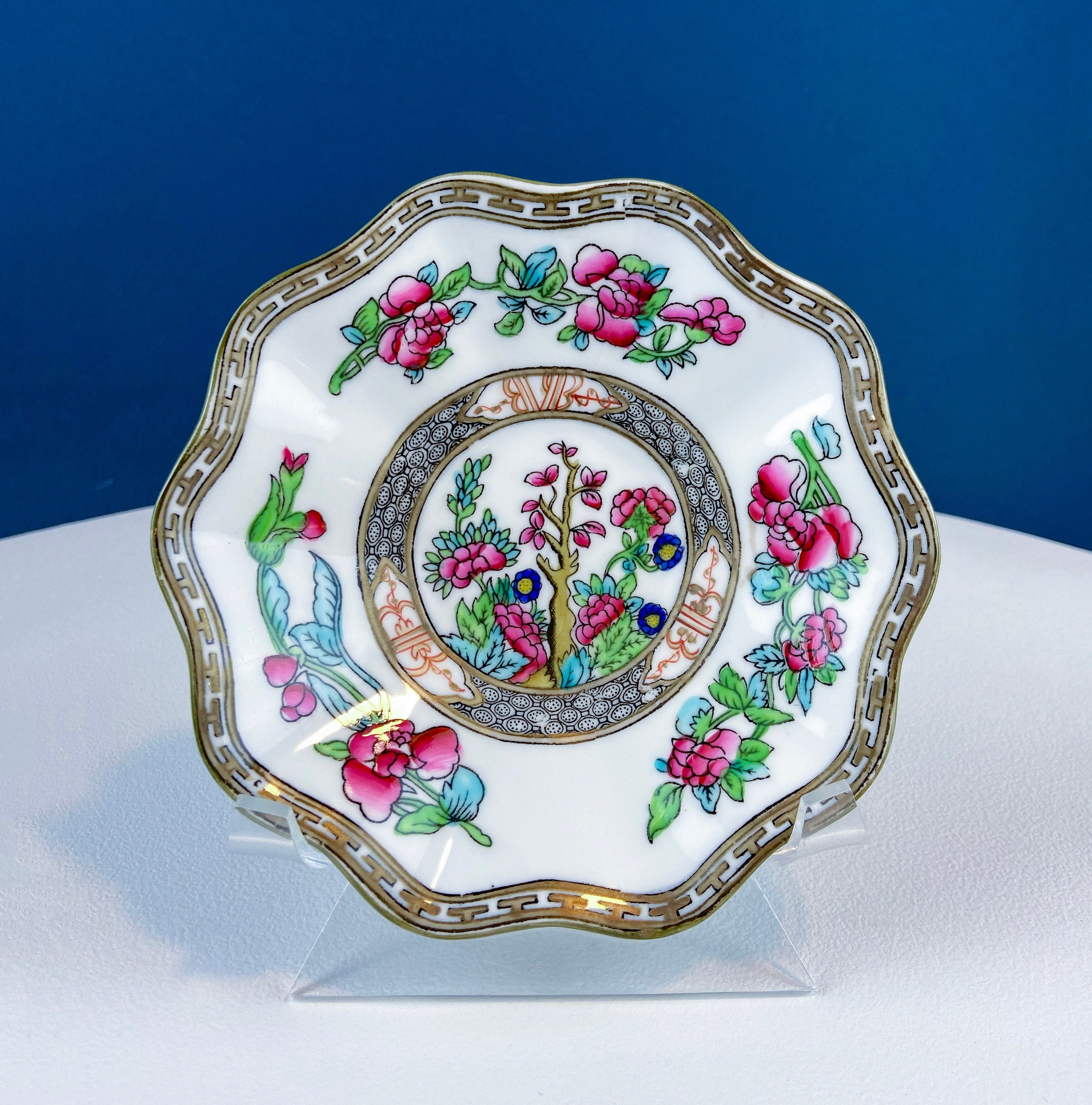 Vintage Royal Coalport Tea Cup and Saucer. Made in England. Stunning Hand Painted Asian Floral Motif. Peonies and Trees. Dining Room Decor.