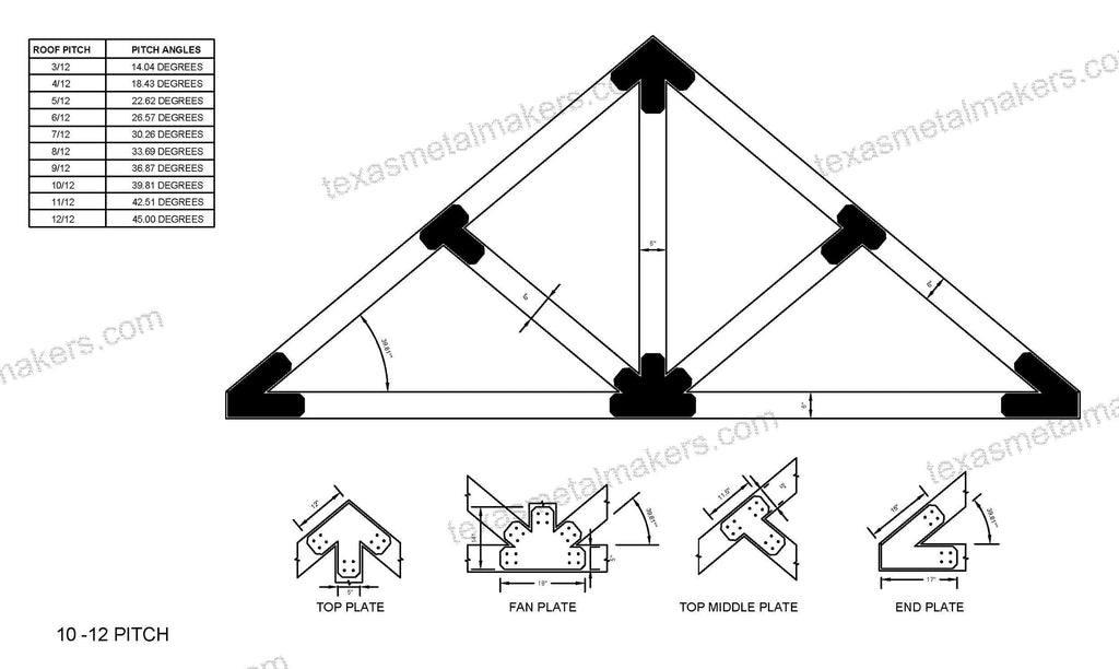 6x6 Chamfered Design Dog Eared Timber Truss Brackets for 6x6 Posts, 6" Timber Truss Brackets, 6x6 Timber Fan Bracket
