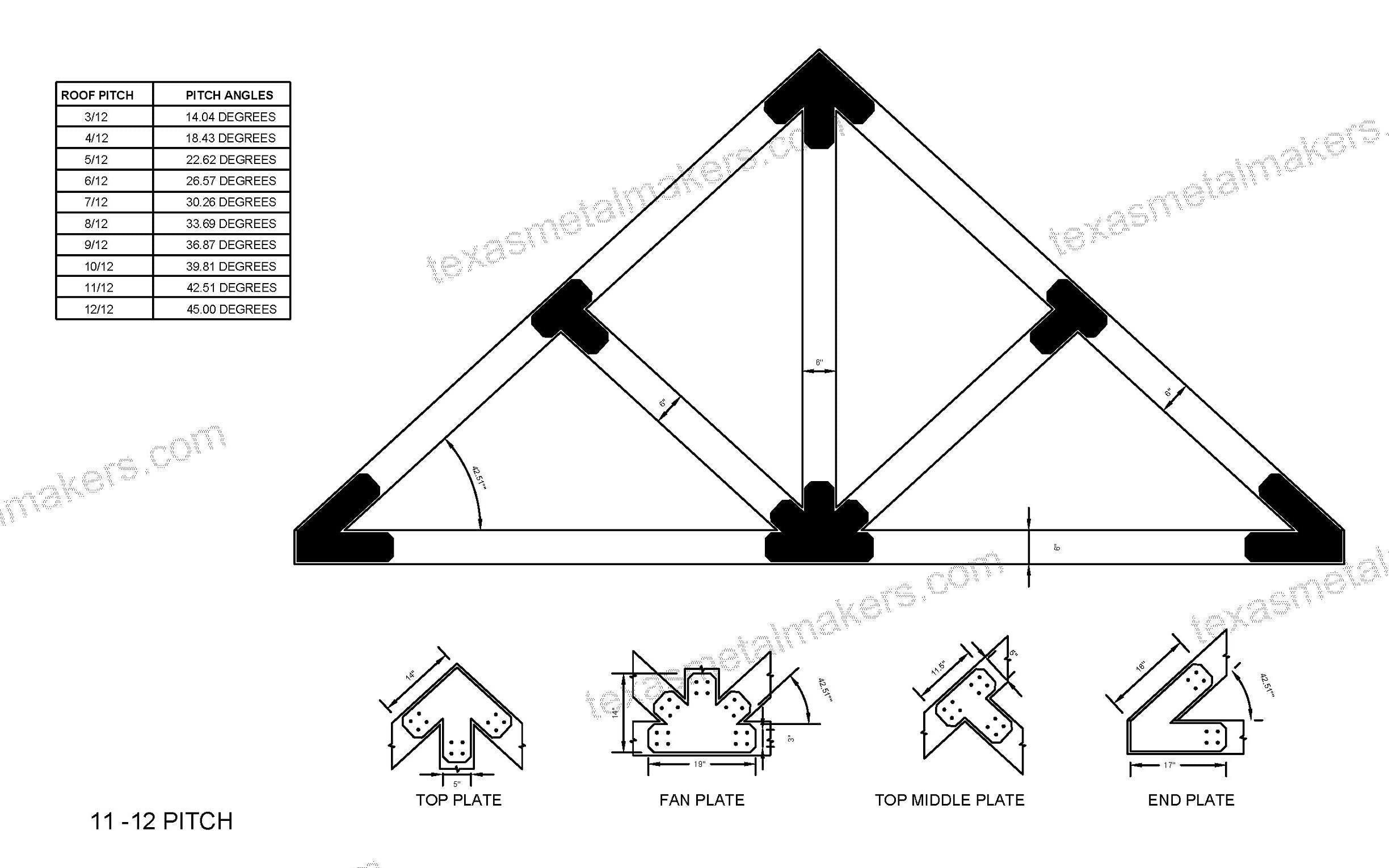 6x6 Chamfered Design Dog Eared Timber Truss Brackets for 6x6 Posts, 6" Timber Truss Brackets, 6x6 Timber Fan Bracket