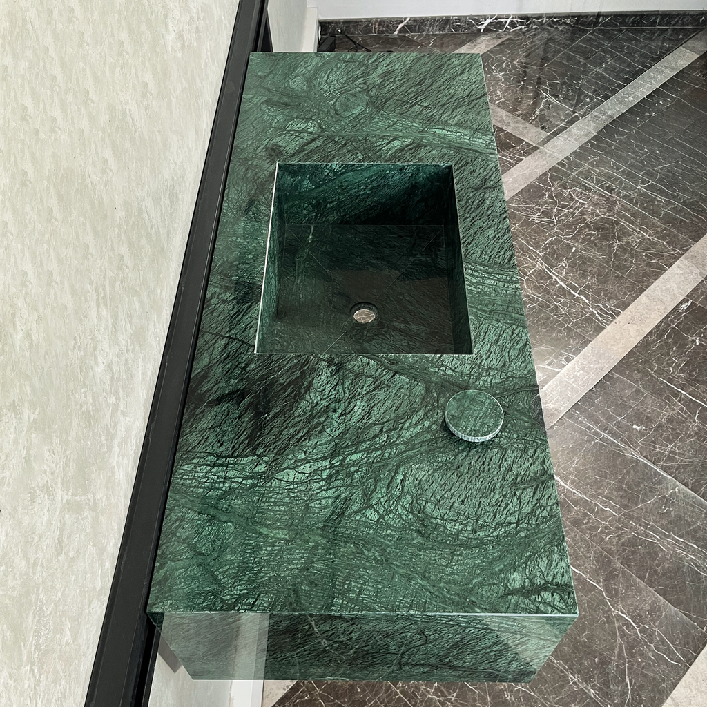 Handcrafted Verde Guatemala Custom Marble Sink - Natural Veining