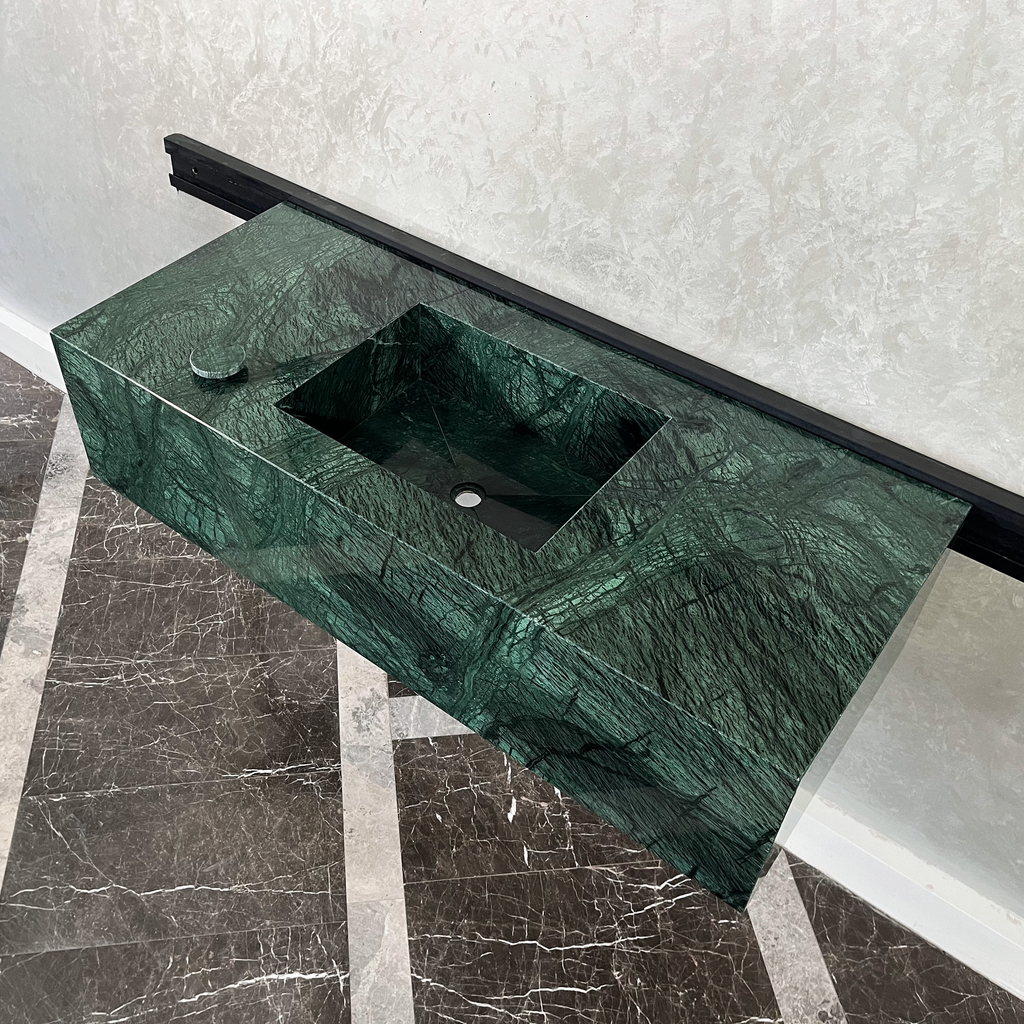 Handcrafted Verde Guatemala Custom Marble Sink - Natural Veining
