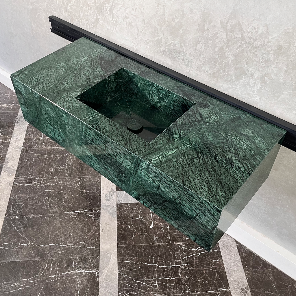 Handcrafted Verde Guatemala Custom Marble Sink - Natural Veining