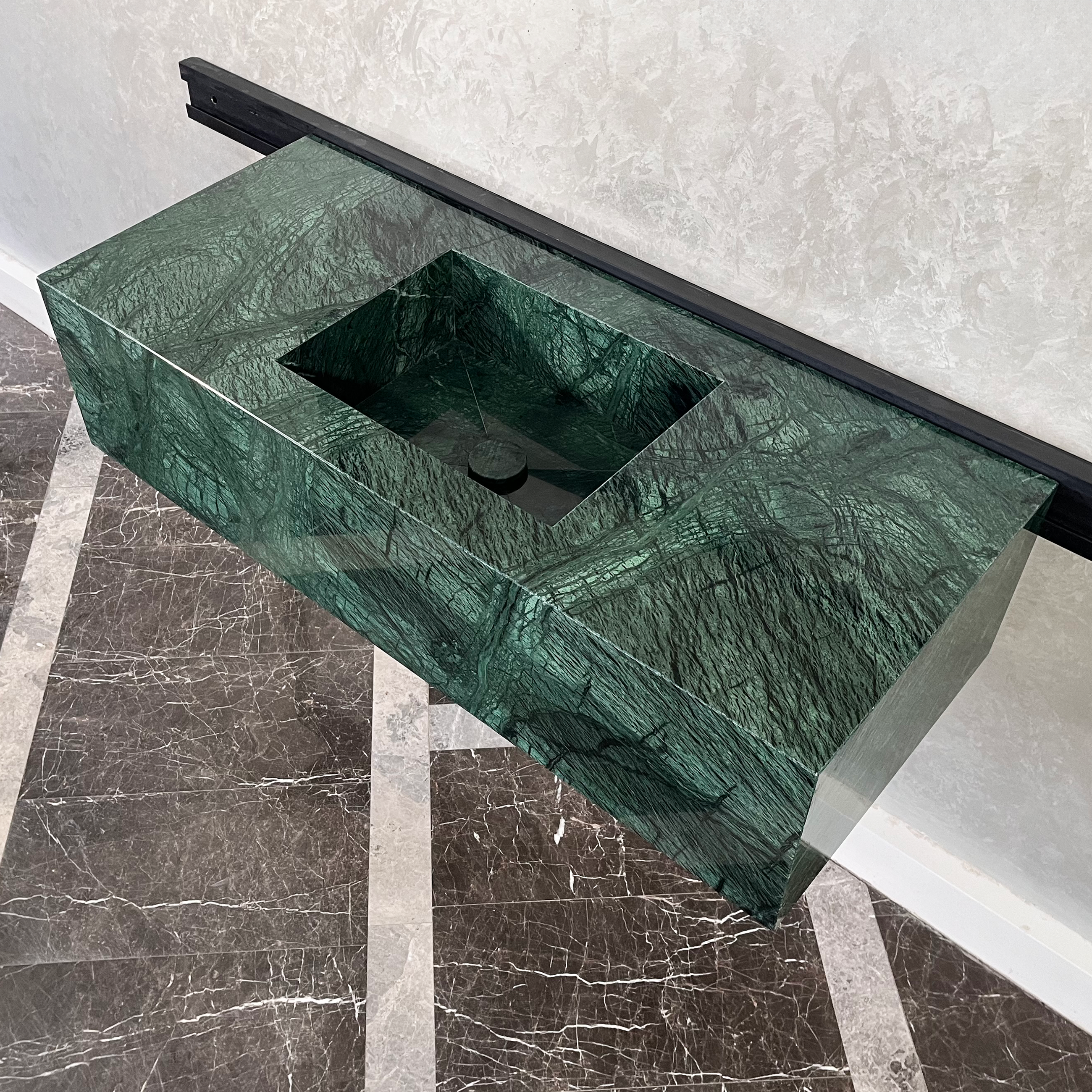 Handcrafted Verde Guatemala Custom Marble Sink - Natural Veining