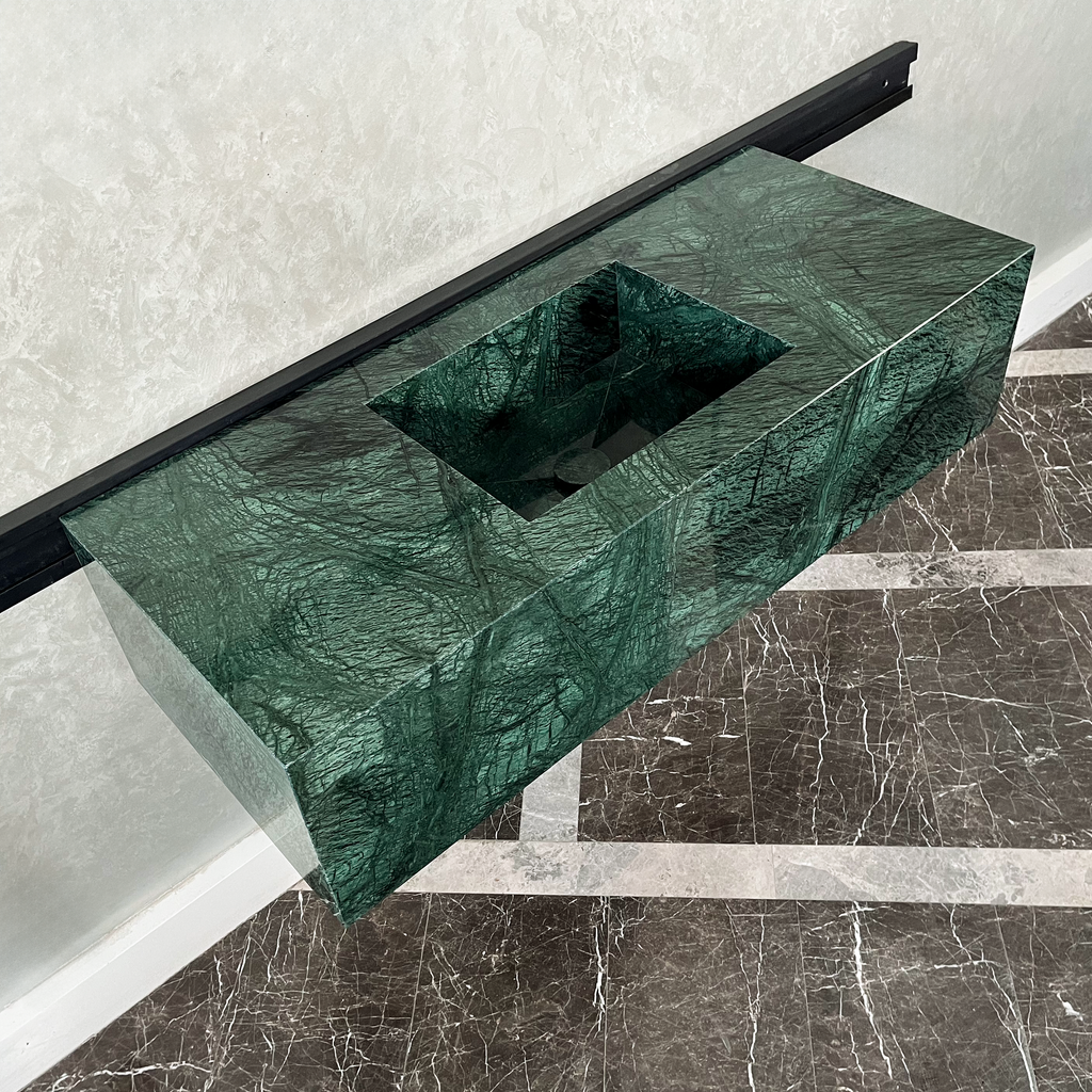 Handcrafted Verde Guatemala Custom Marble Sink - Natural Veining
