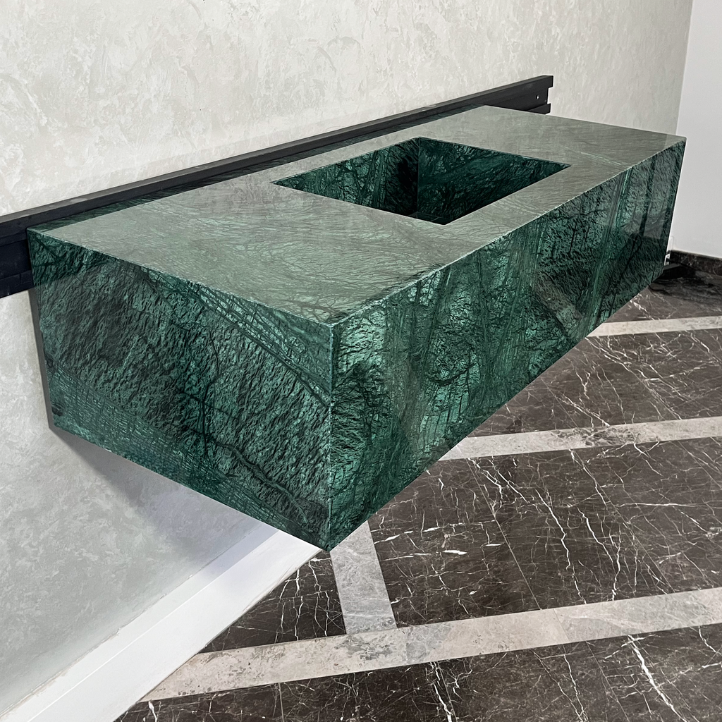 Handcrafted Verde Guatemala Custom Marble Sink - Natural Veining