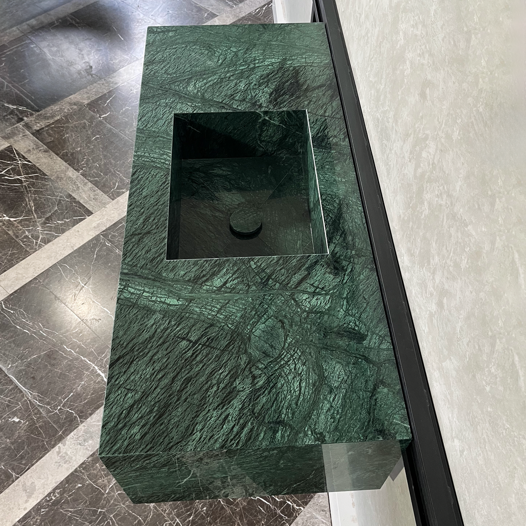 Handcrafted Verde Guatemala Custom Marble Sink - Natural Veining