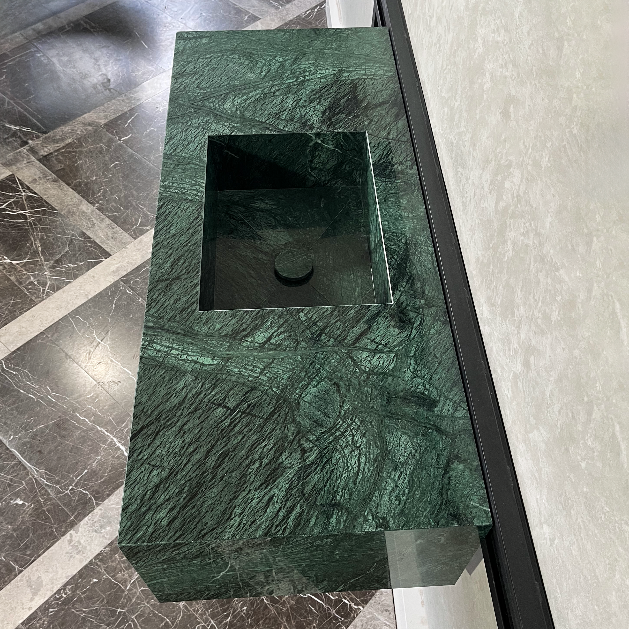 Handcrafted Verde Guatemala Custom Marble Sink - Natural Veining