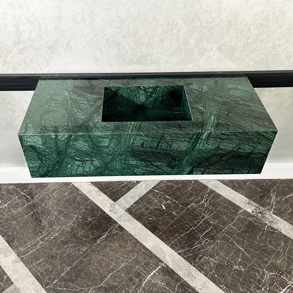 Handcrafted Verde Guatemala Custom Marble Sink - Natural Veining