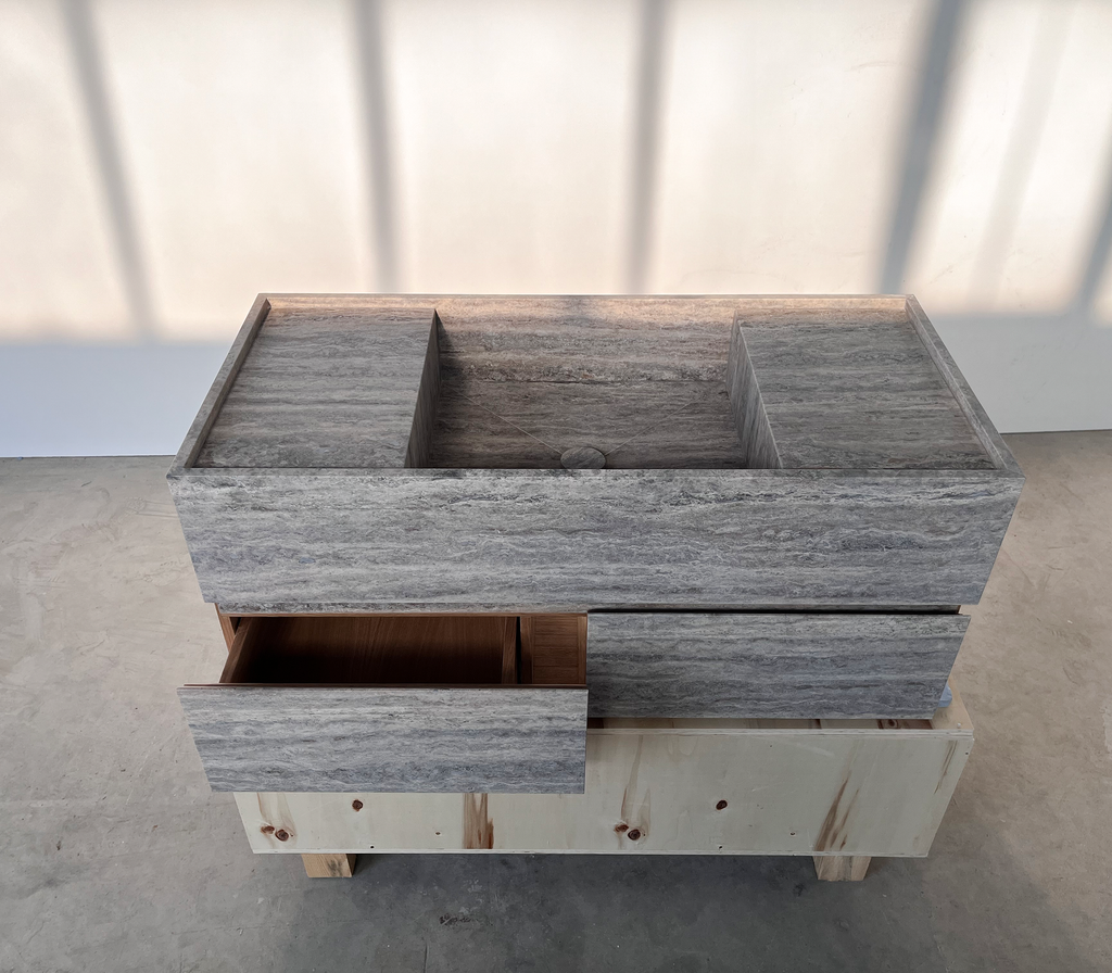 Silver Travertine Handcrafted Vanity Sink - Luxury Artisan Design