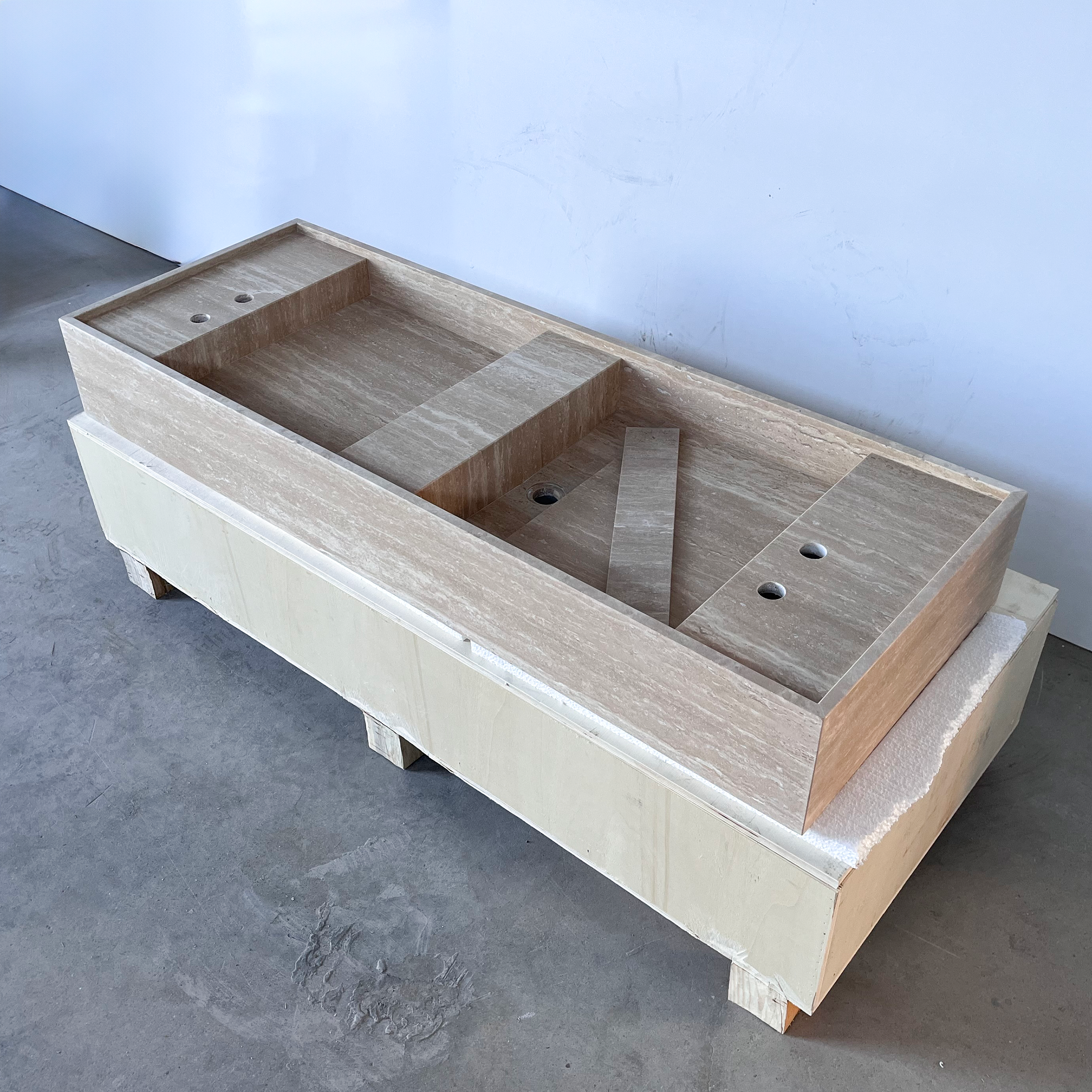 Handcrafted Natural Beige Travertine Bathroom Sink Custom Artisan Vein Cut Stone