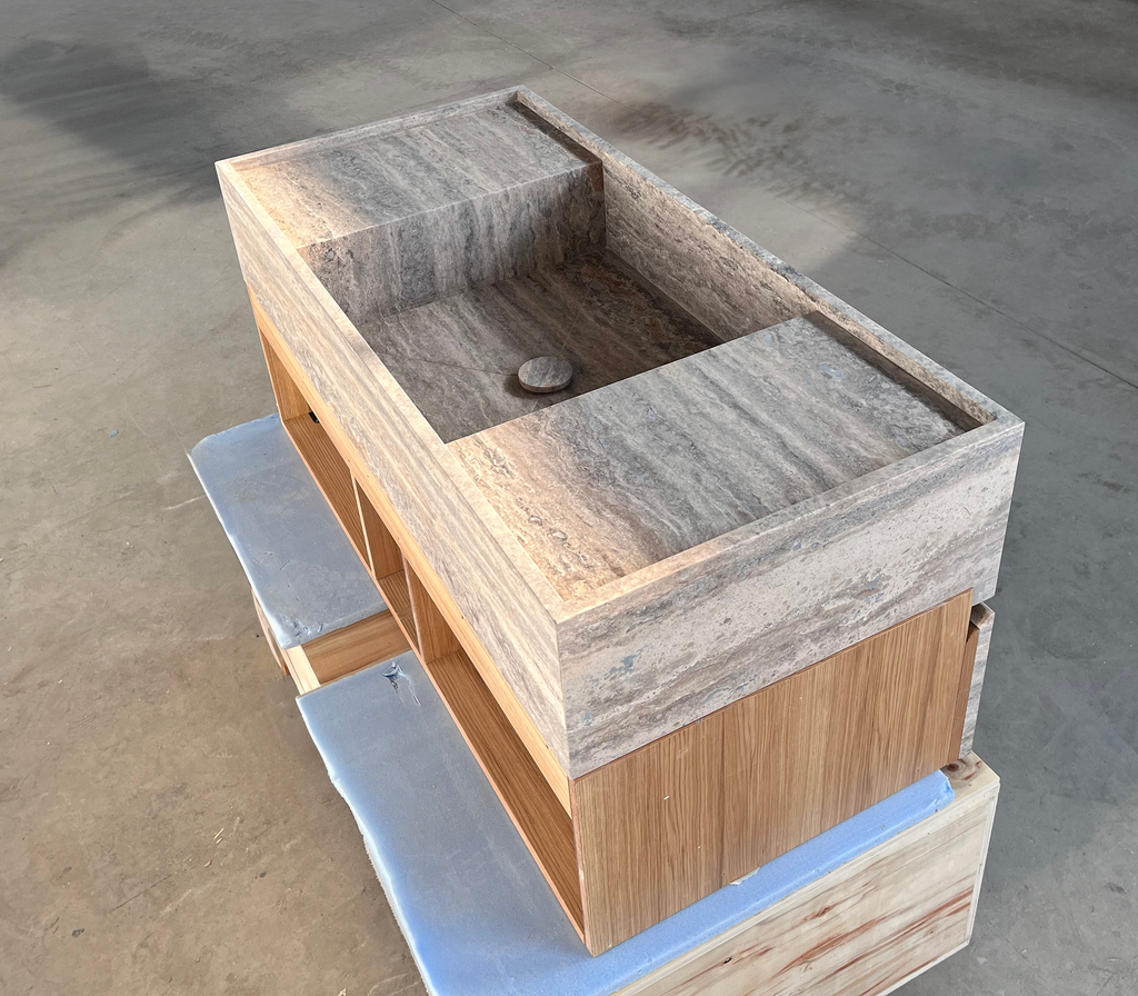 Silver Travertine Handcrafted Vanity Sink - Luxury Artisan Design