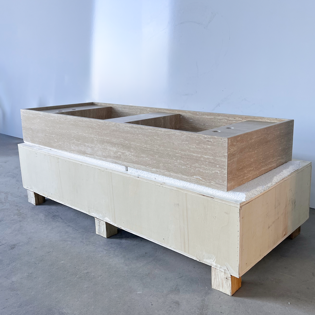 Handcrafted Natural Beige Travertine Bathroom Sink Custom Artisan Vein Cut Stone