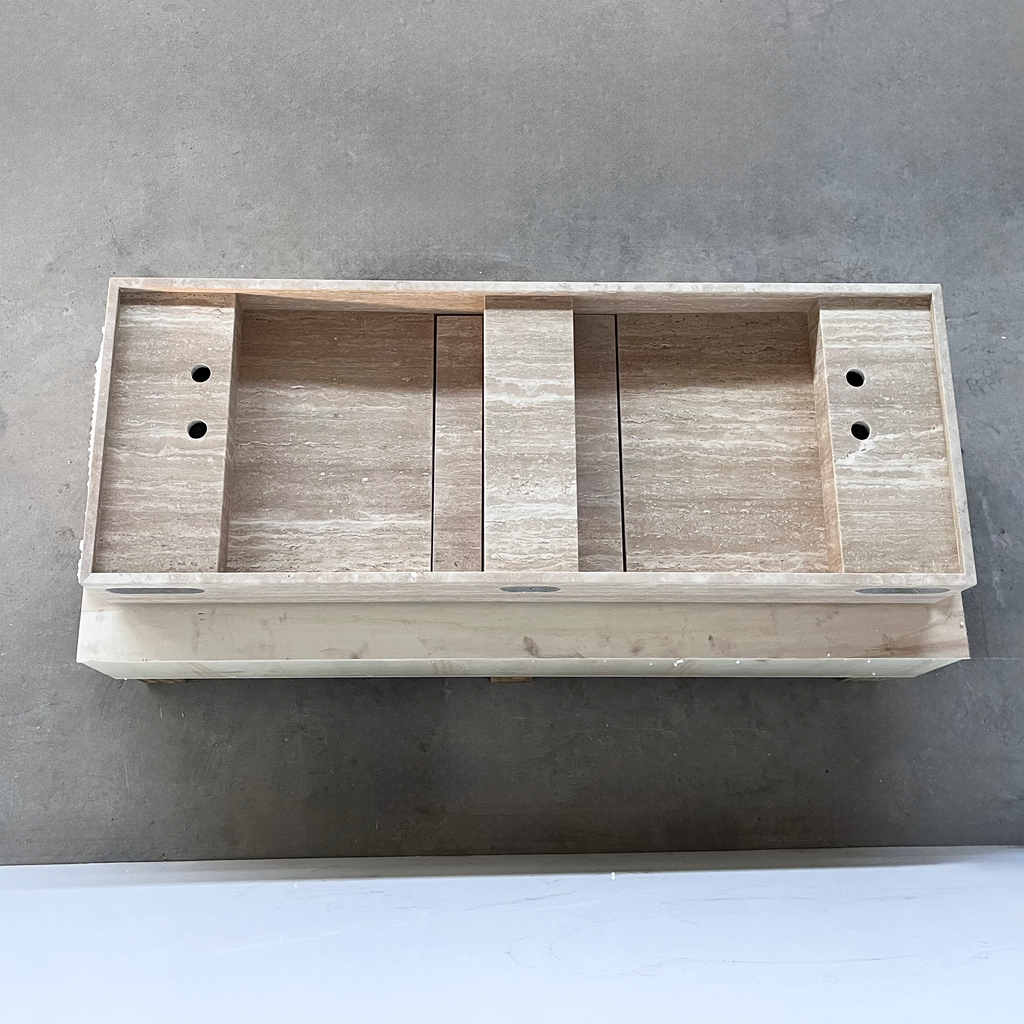 Handcrafted Natural Beige Travertine Bathroom Sink Custom Artisan Vein Cut Stone