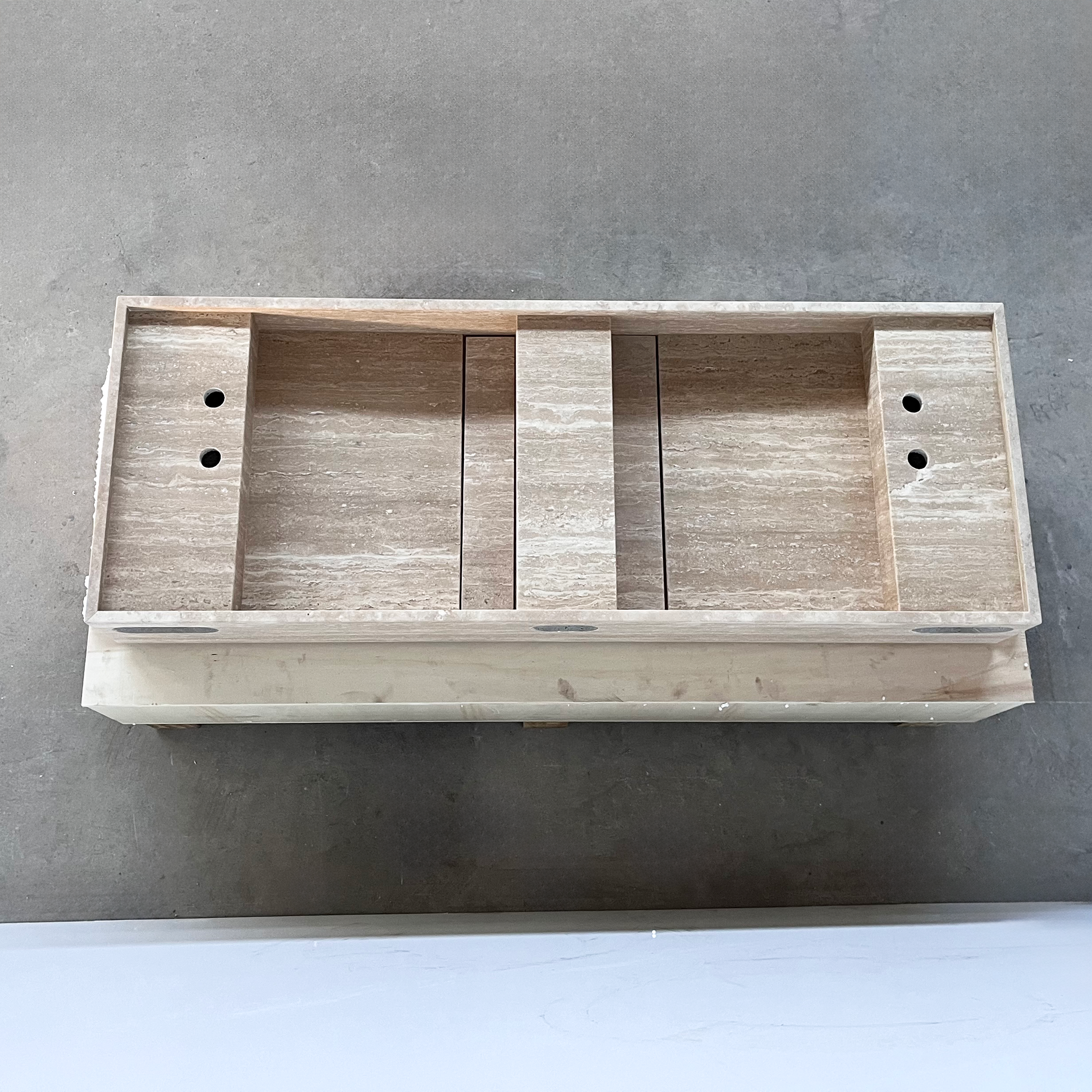 Handcrafted Natural Beige Travertine Bathroom Sink Custom Artisan Vein Cut Stone