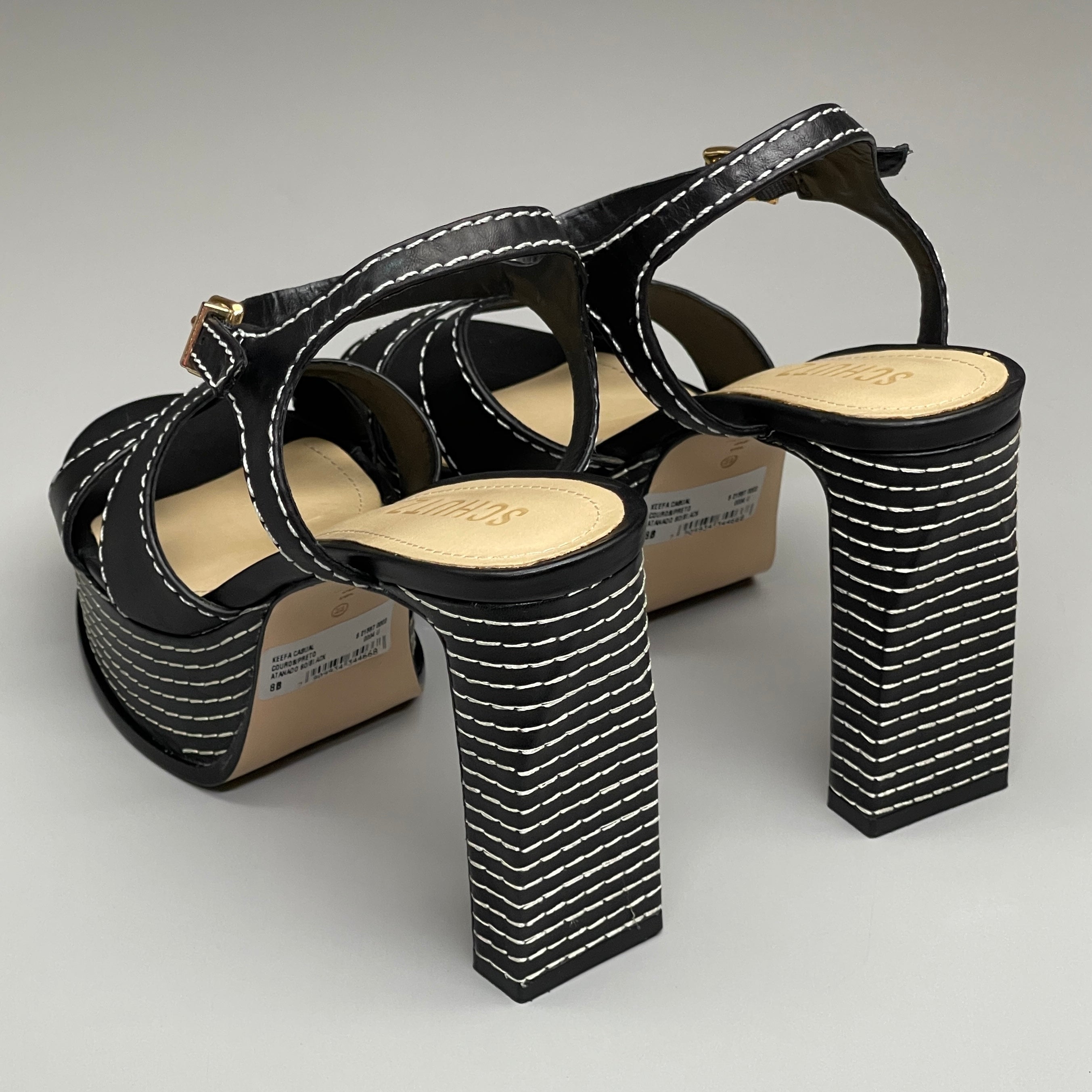 SCHUTZ Keefa Casual Women's Leather Sandal Black Platform 4" Heel Shoes Sz 8B (New)