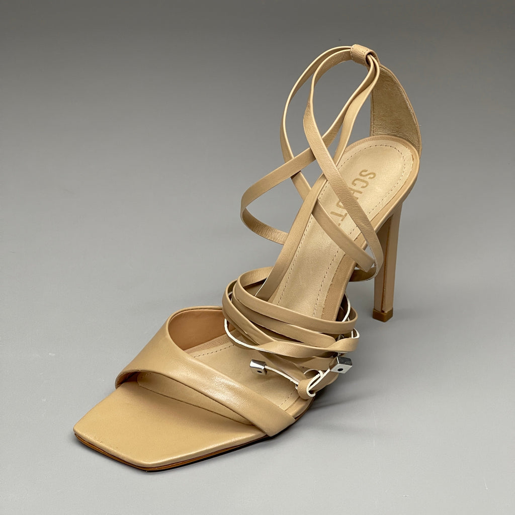 SCHUTZ Bryce Ankle Tie Women's Leather High Heel Sandal Light Nude Sz 7B (New)