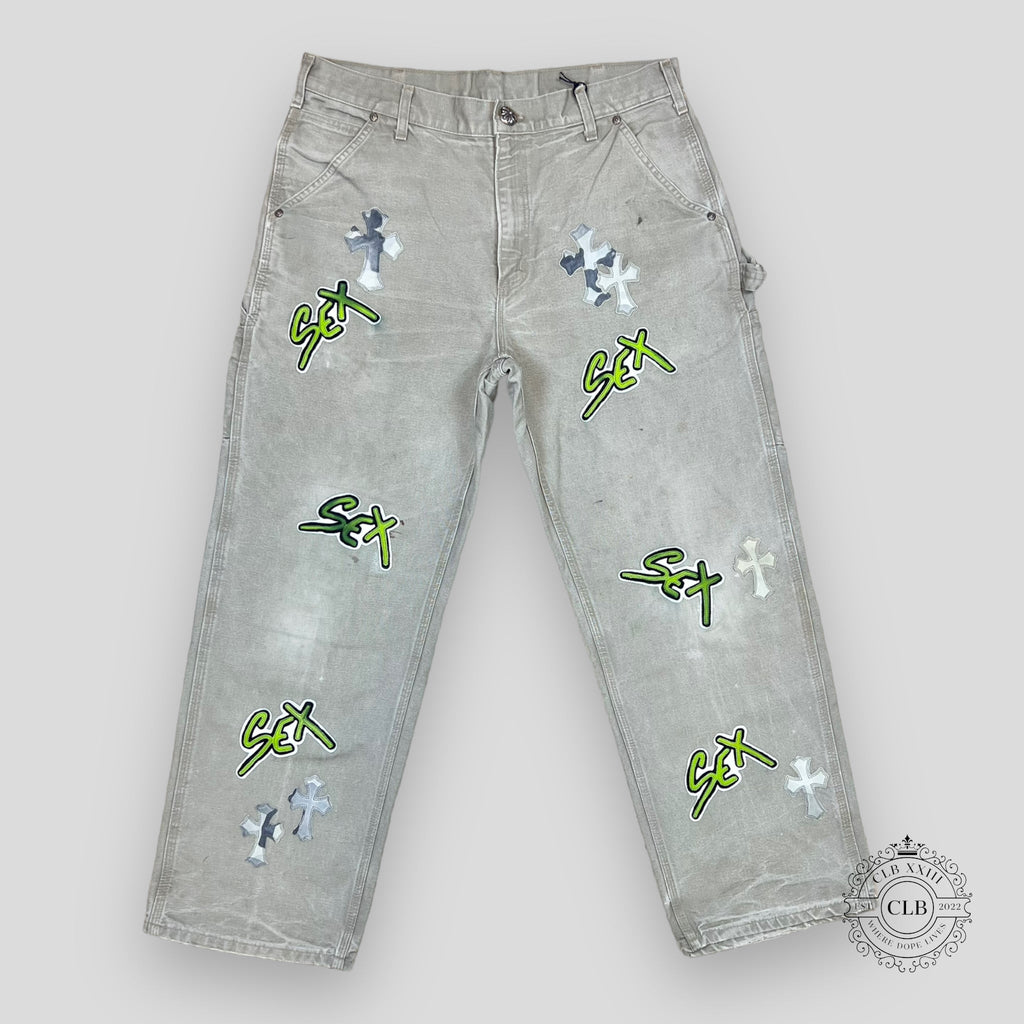 CHROME HEARTS SEX RECORDS CARPENTER PANTS - GREY