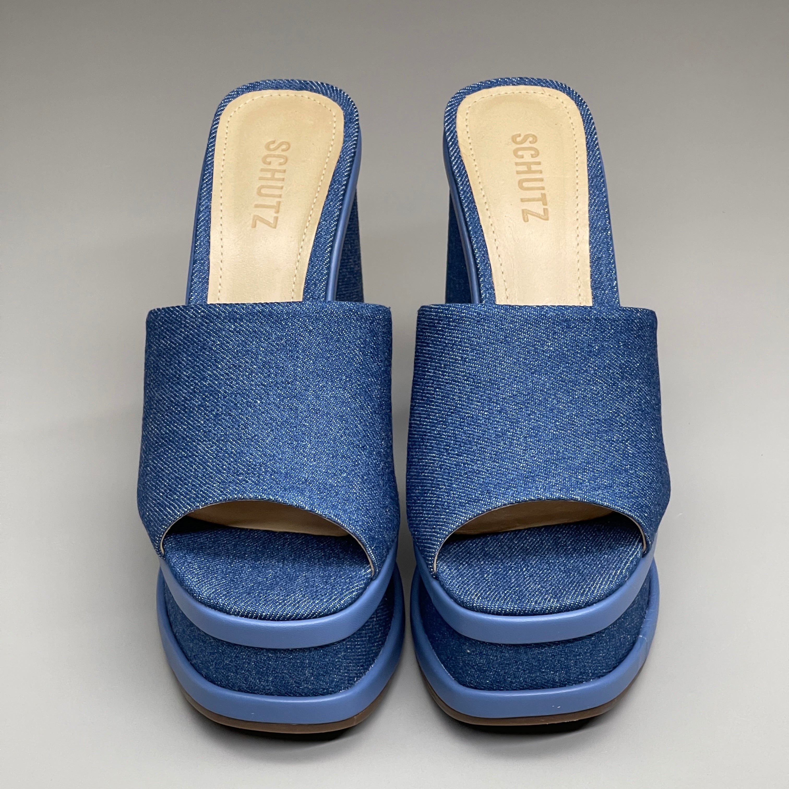 SCHUTZ Dalle Denim Women's Wedge Sandal Blue Platform Shoe Sz 8.5B (New)