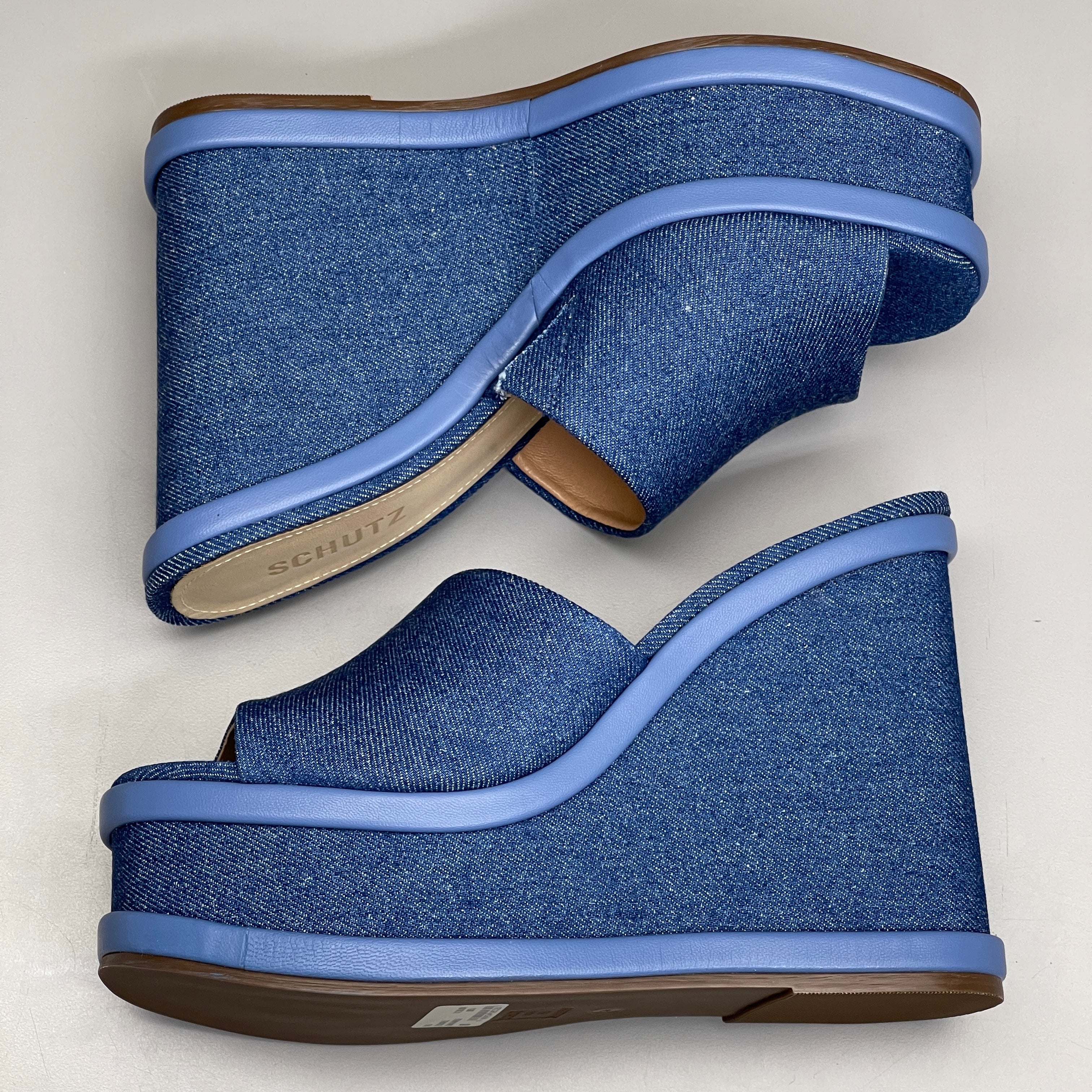 SCHUTZ Dalle Denim Women's Wedge Sandal Blue Platform Shoe Sz 8.5B (New)