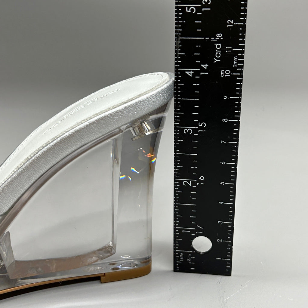 TONY BIANCO Alessi Clear Vinylite/Silver Wedges Women's Heels Sz 5.5 (New)
