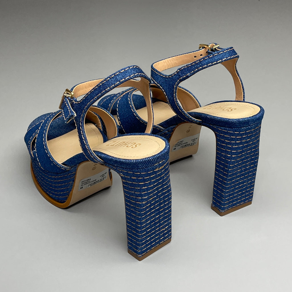 SCHUTZ Keefa Casual Denim Women's 4" Heeled Sandal Platform Blue Sz 6.5B (New)