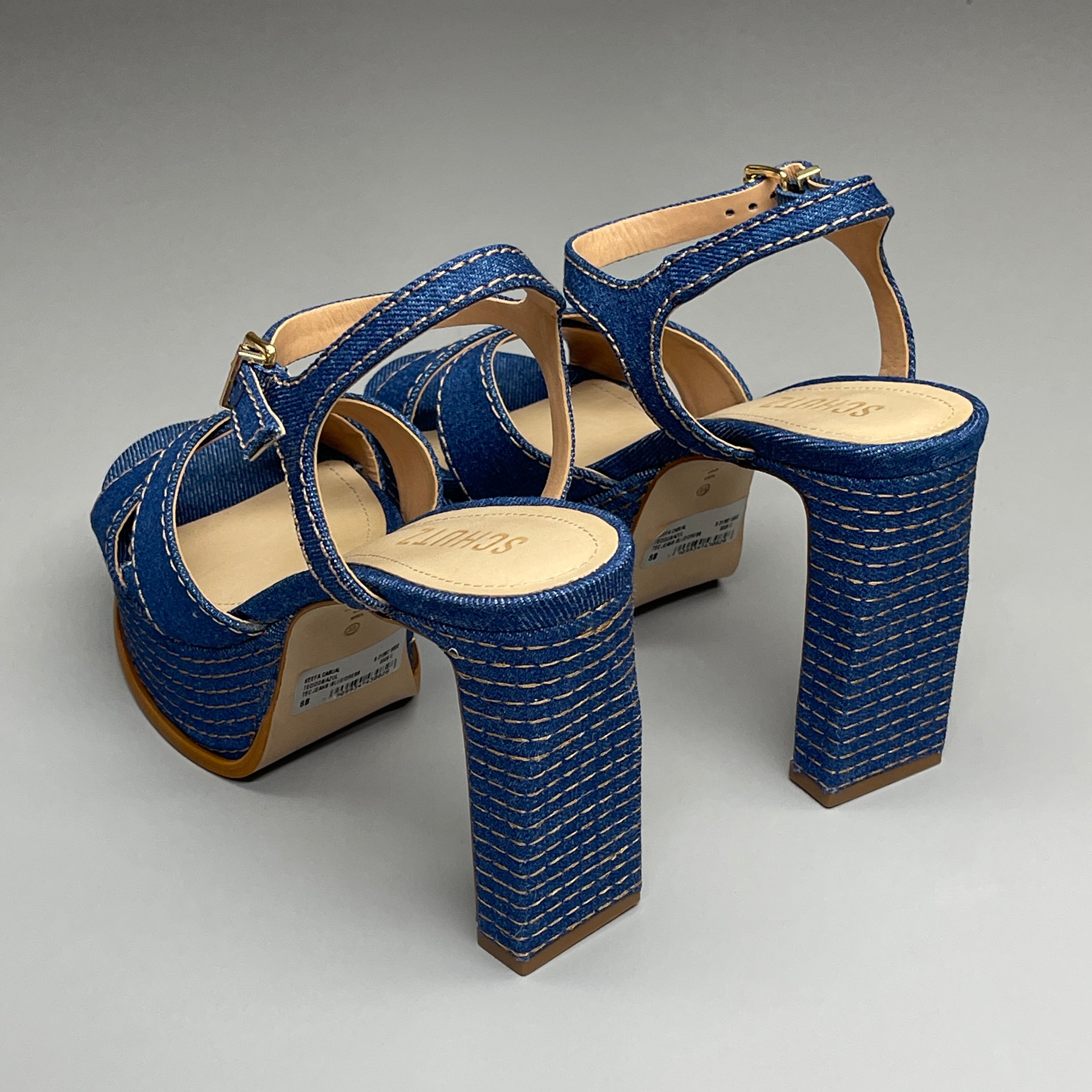 SCHUTZ Keefa Casual Denim Women's 4" Heeled Sandal Platform Blue Sz 6.5B (New)